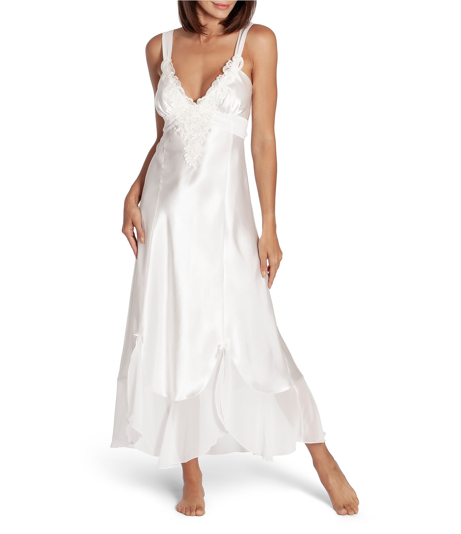 In Bloom by Jonquil Bridal Lace Trim Deep V-Neck Sleeveless Ruffle Hem Nightgown