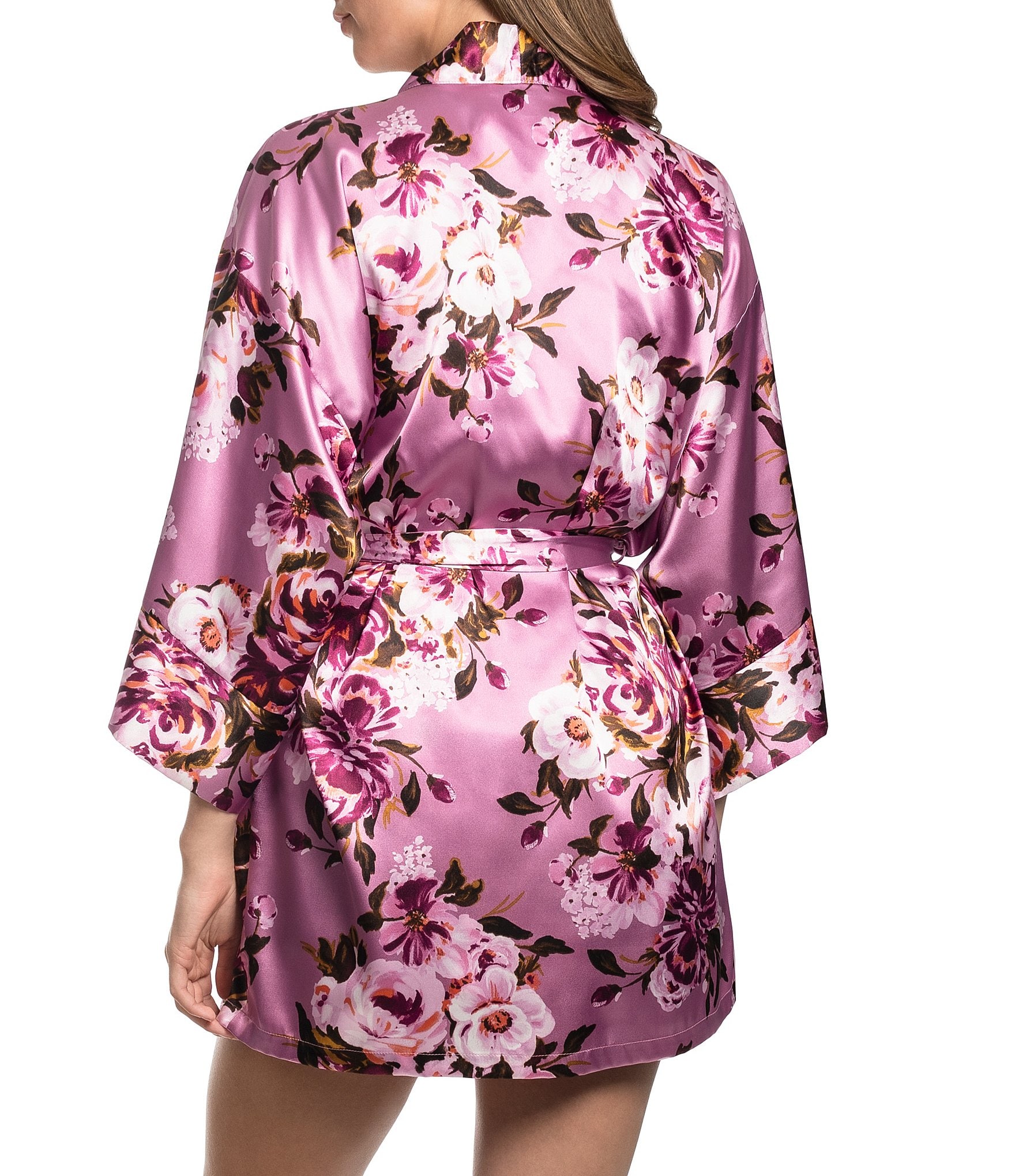 In Bloom By Jonquil Floral Print 3/4 Sleeve Satin Short Robe