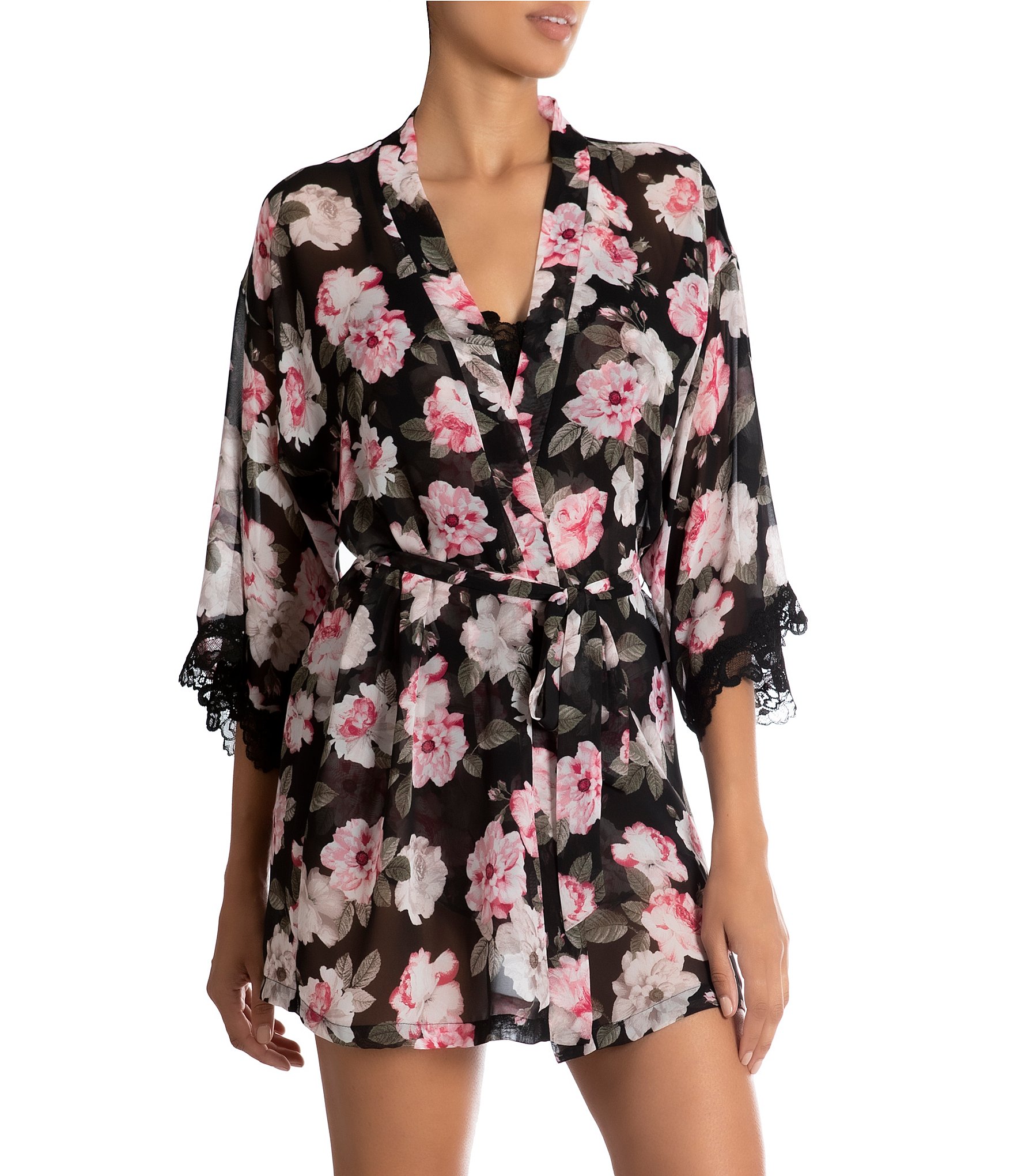 In Bloom by Jonquil Floral Print Chiffon Shawl Collar Long Sleeve Lace ...