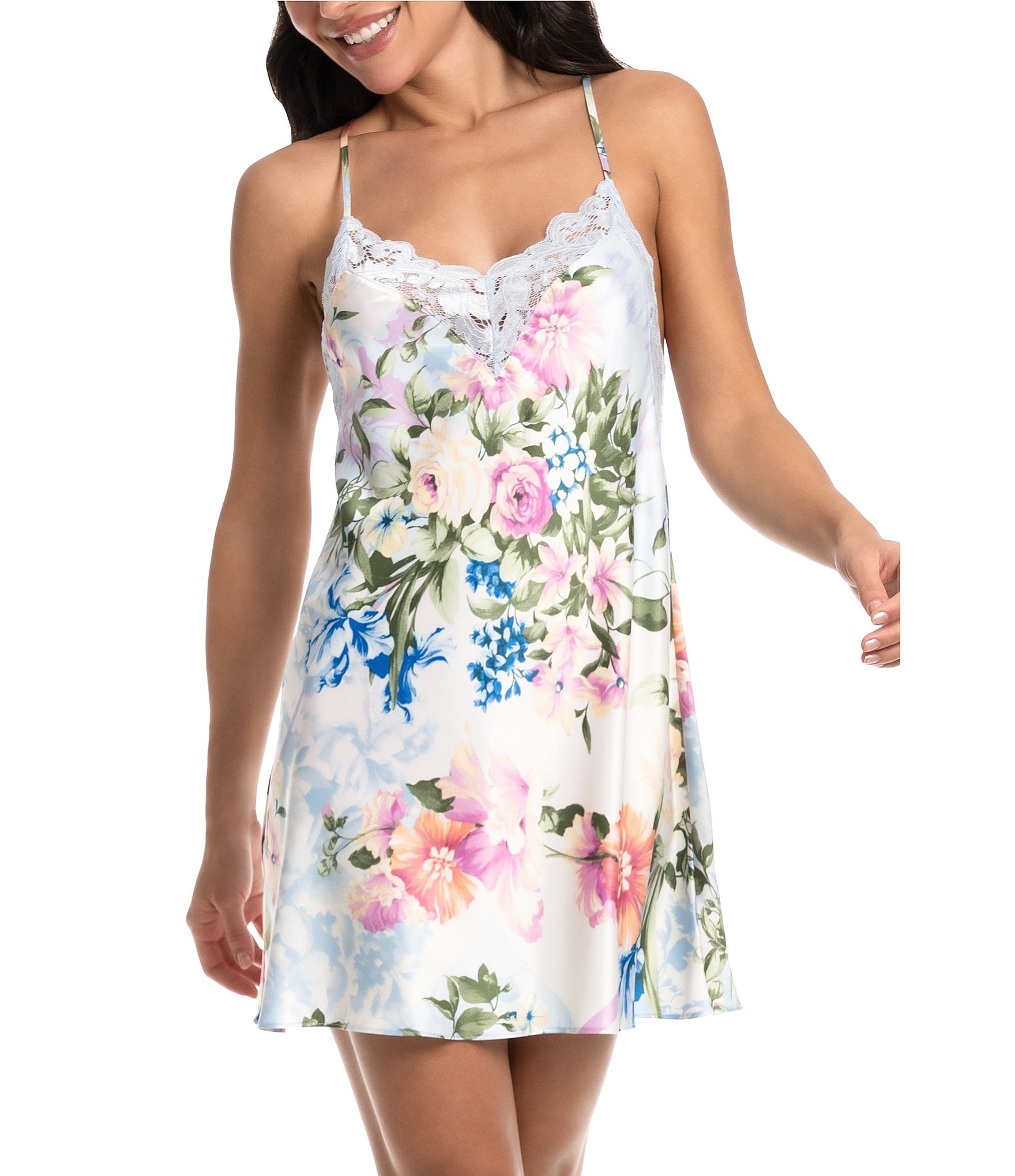 In Bloom by Jonquil Floral Print Sleeveless V-Neck Satin Chemise ...