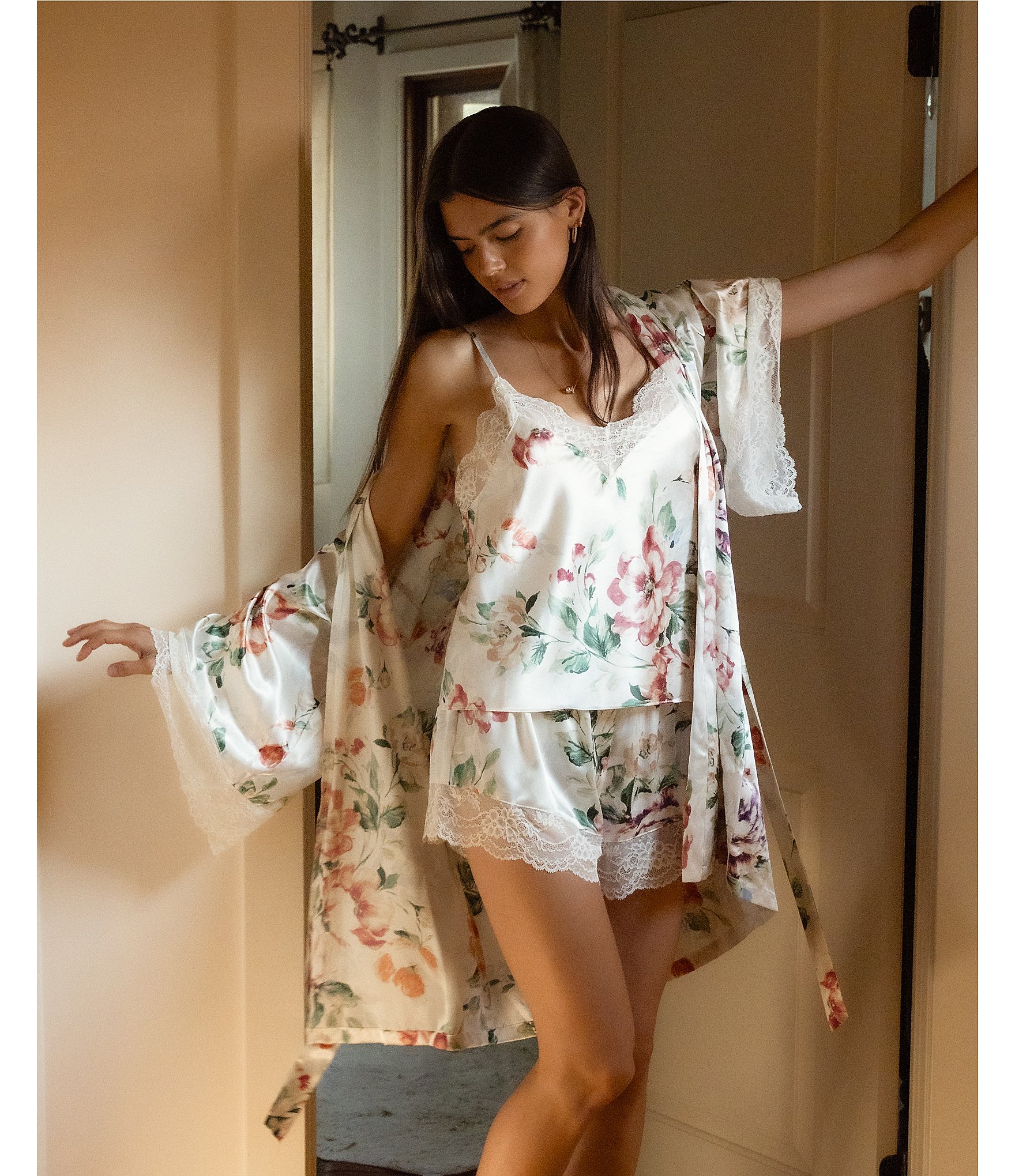 In Bloom By Jonquil Floral Print Sleeveless V-Neck Satin Shorty Pajama Set