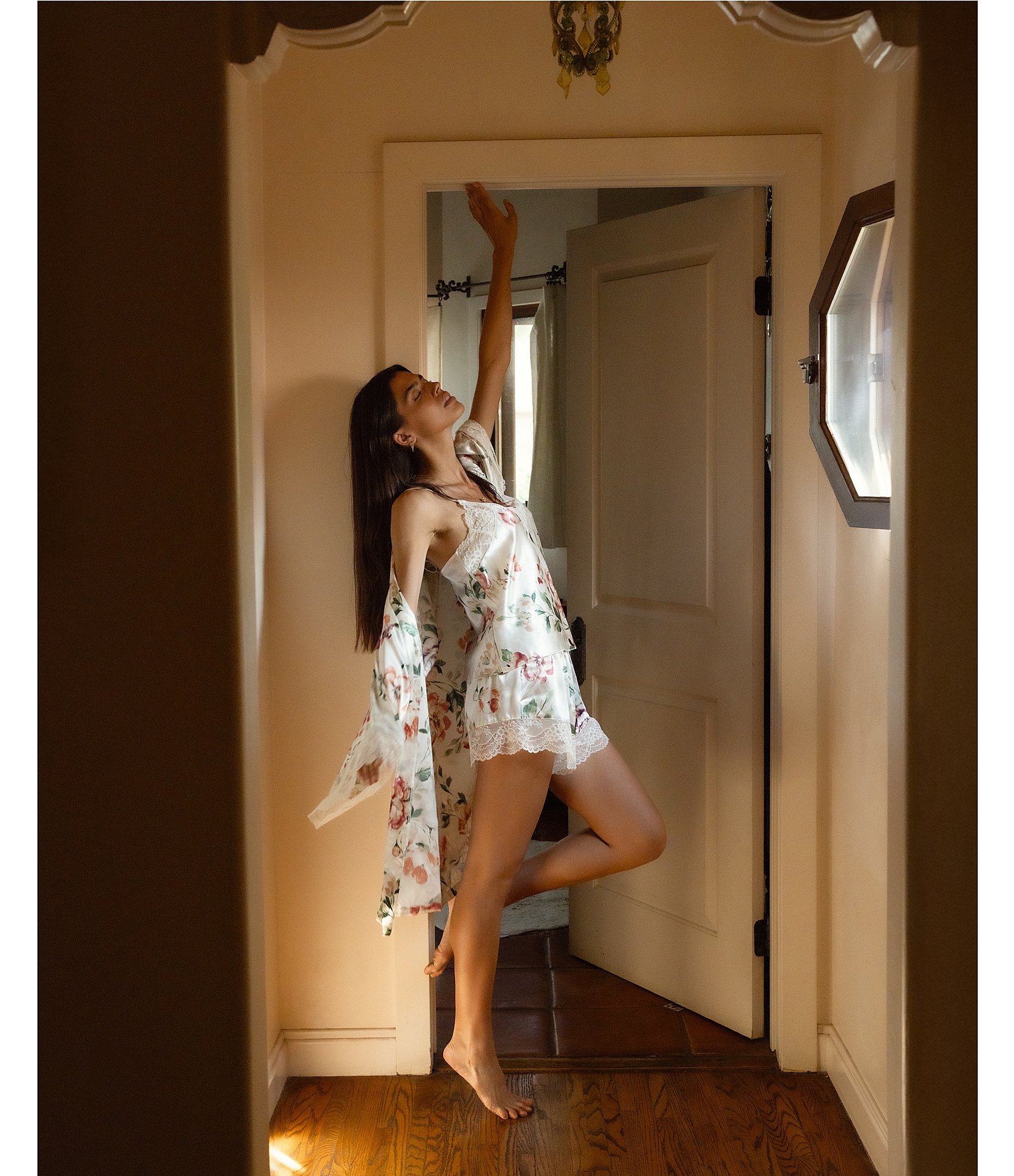 In Bloom By Jonquil Floral Print Sleeveless V-Neck Satin Shorty Pajama Set