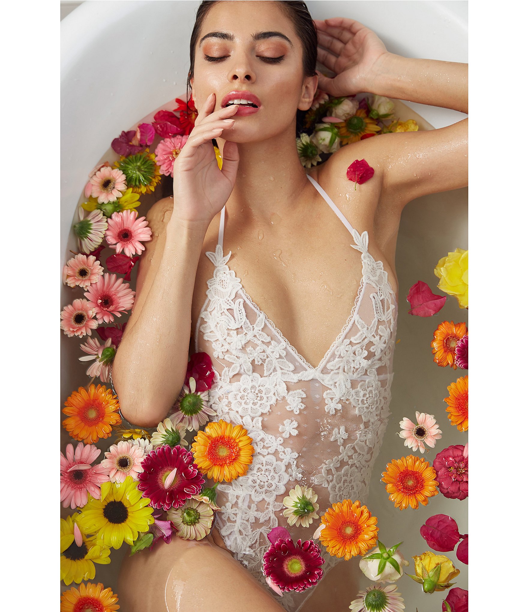 In Bloom by Jonquil Magnolia Lace & Mesh Dot Halter Neck Teddy