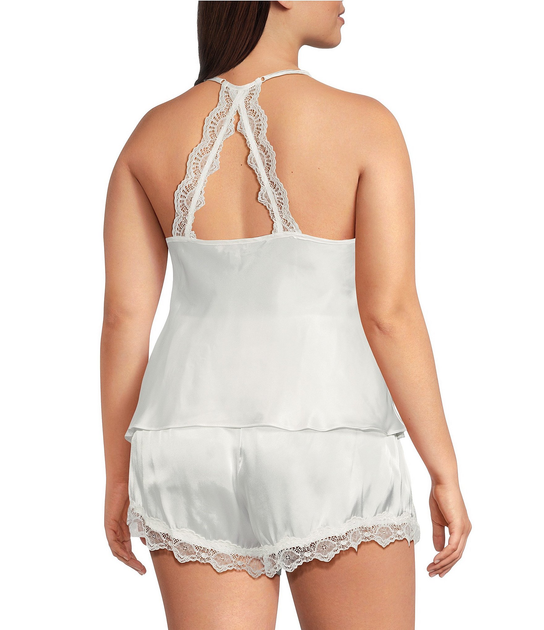 In Bloom by Jonquil Plus Size Solid Satin & Lace Shorty Pajama Set