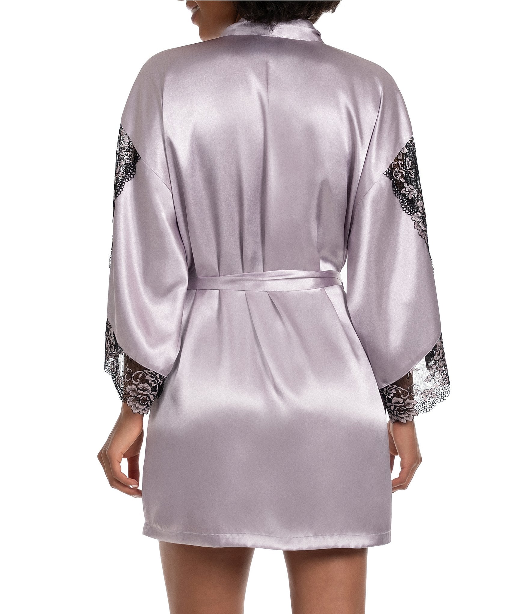 In Bloom By Jonquil Satin 3/4 Sleeve Two-Tone Lace Short Robe