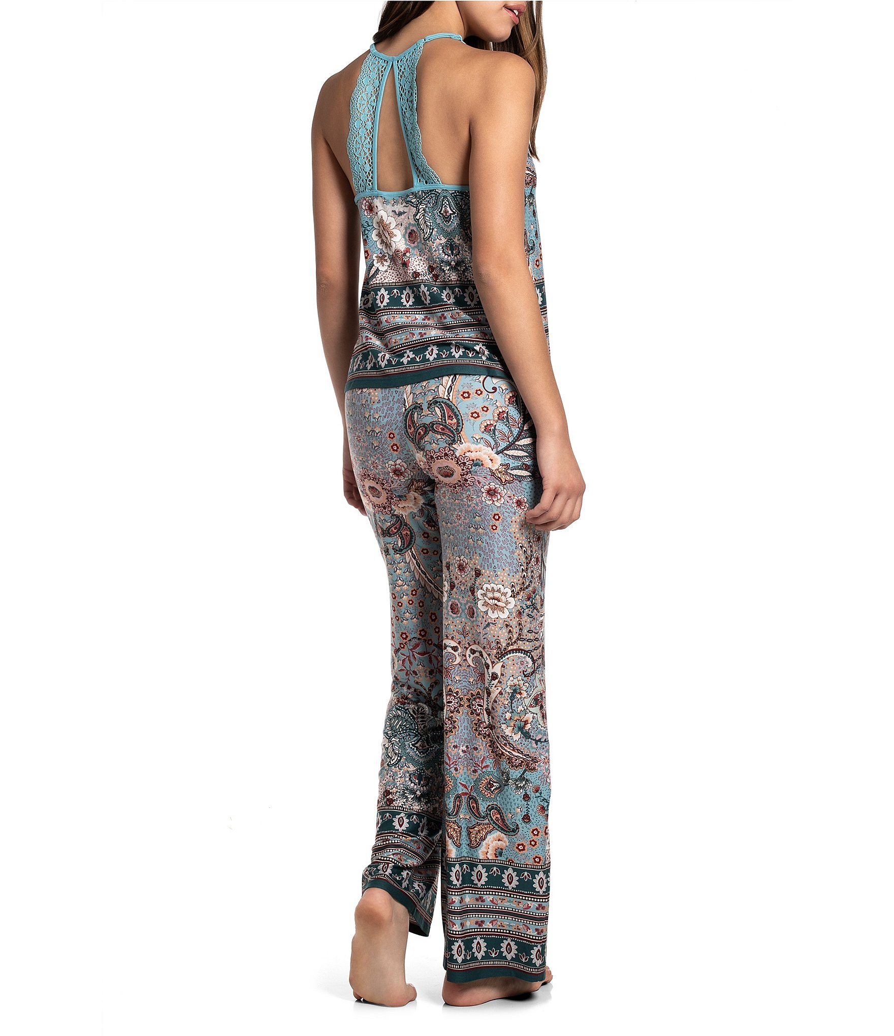 In Bloom By Jonquil Sleeveless Scoop Neck Brushed Knit Paisley Border Print Pajama Set