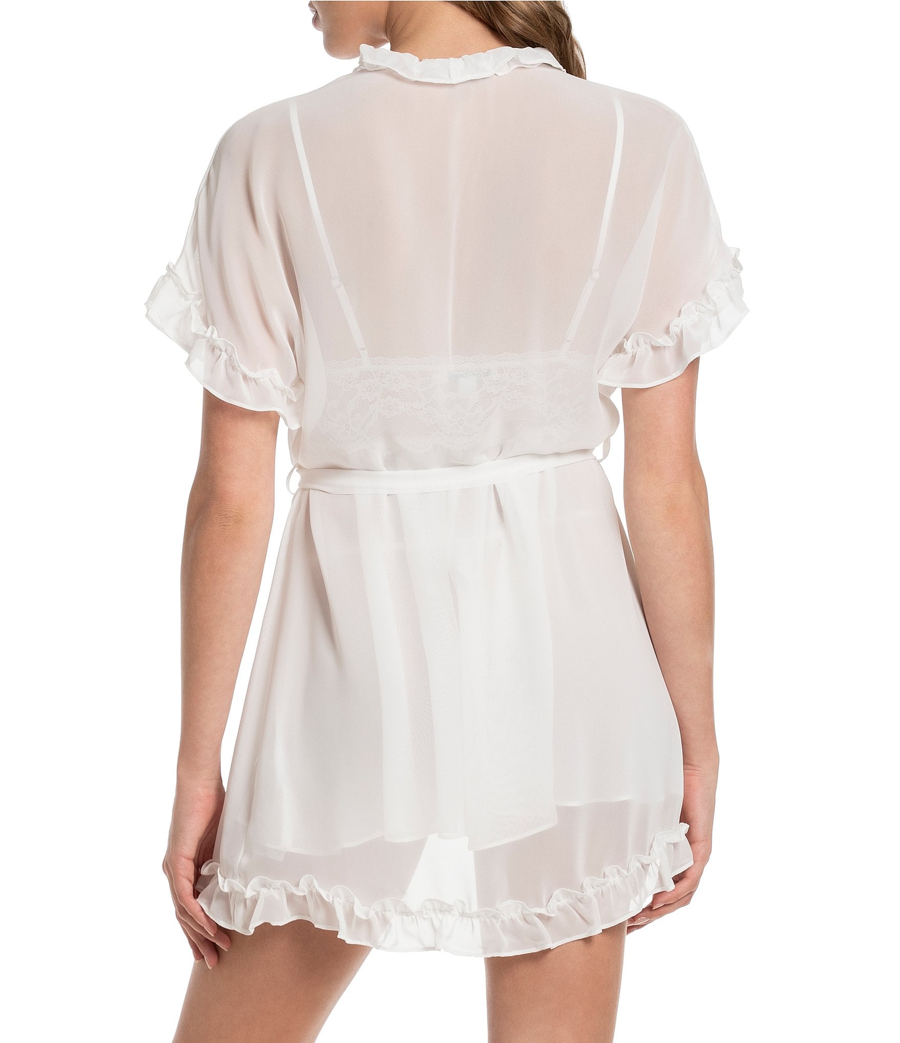 In Bloom by Jonquil Solid Chiffon Short Sleeve Ruffled Coordinating Wrap Robe