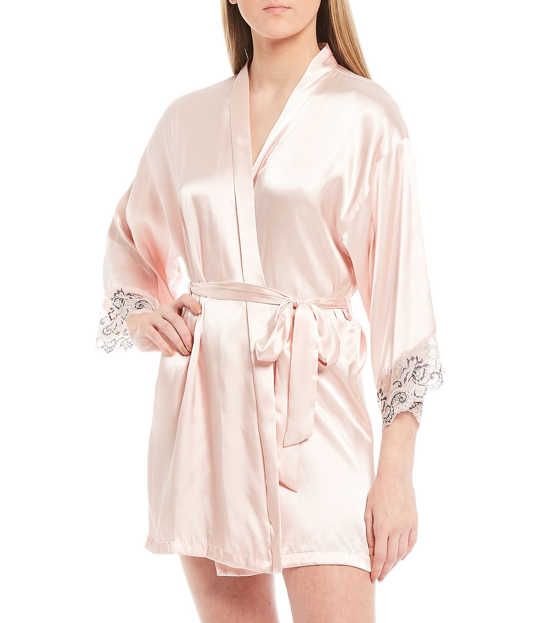 In Bloom by Jonquil Solid Satin & Lace Short Wrap Robe | Dillard's