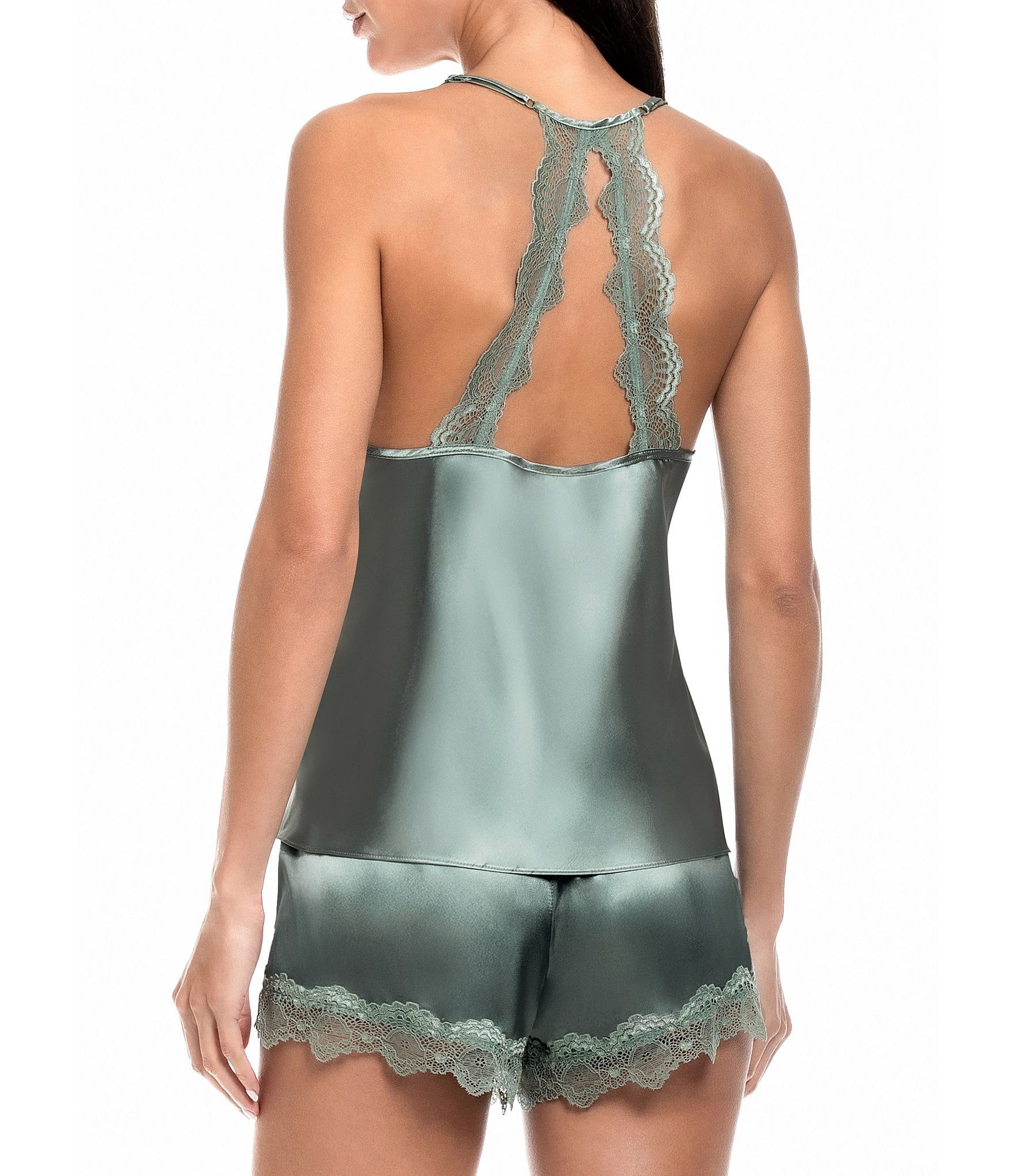 In Bloom By Jonquil Solid Sleeveless V-Neck Satin & Lace Shorty Pajama Set