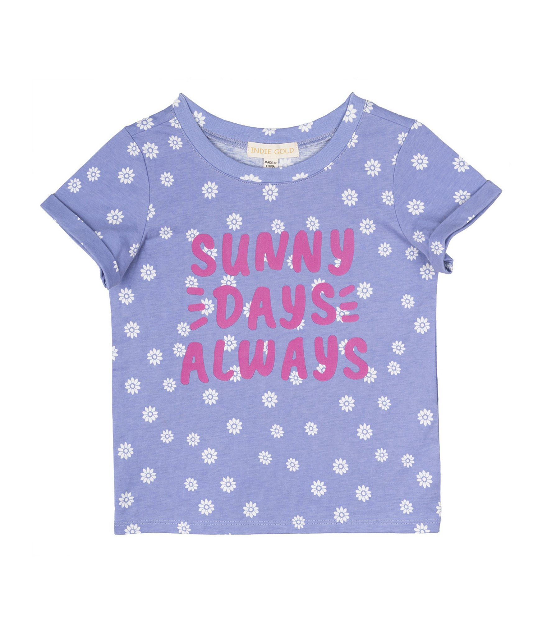 Indie Gold Little Girls Roll-Sleeve Dotted Sunny Days Always T-Shirt