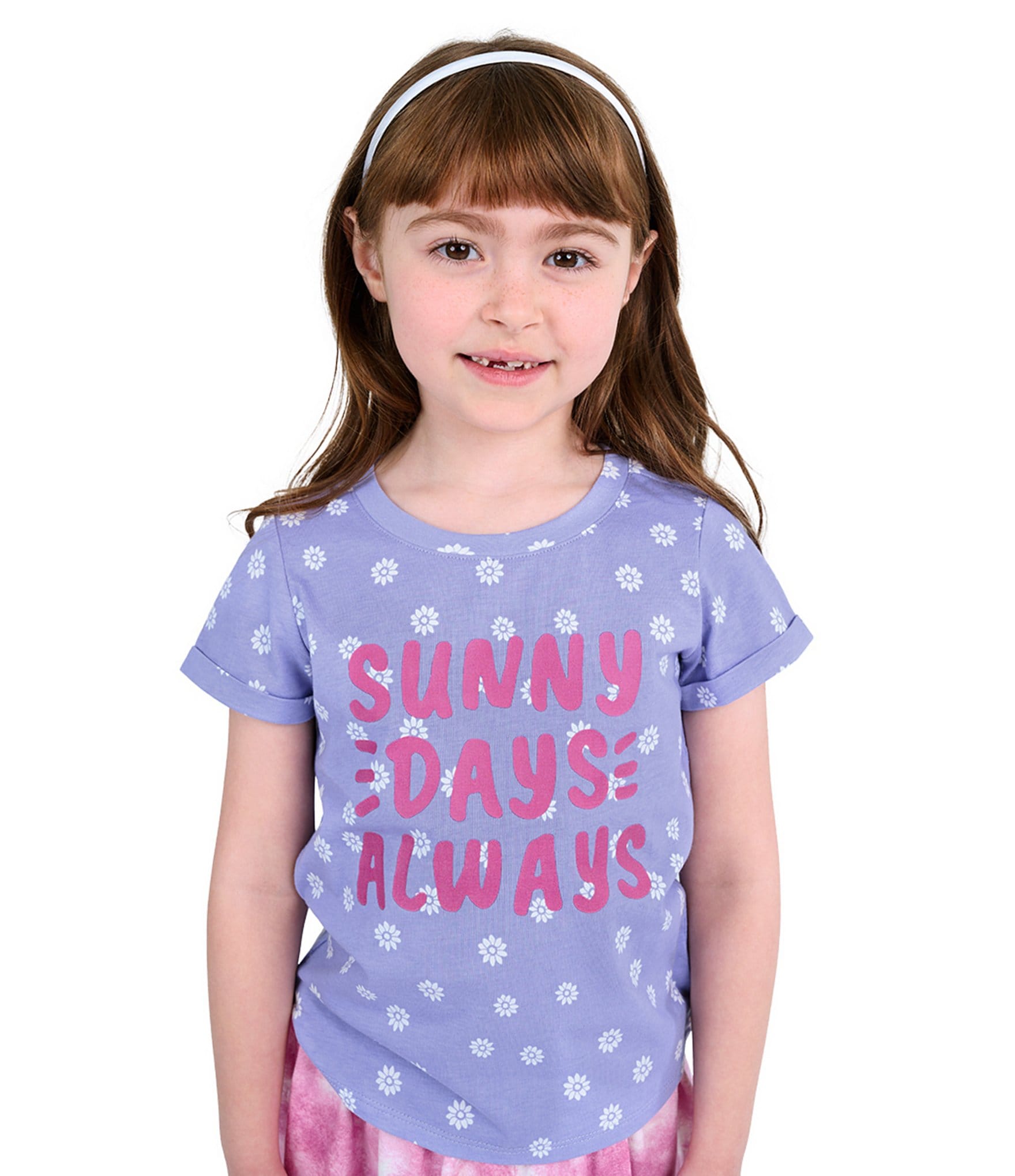 Indie Gold Little Girls Roll-Sleeve Dotted Sunny Days Always T-Shirt