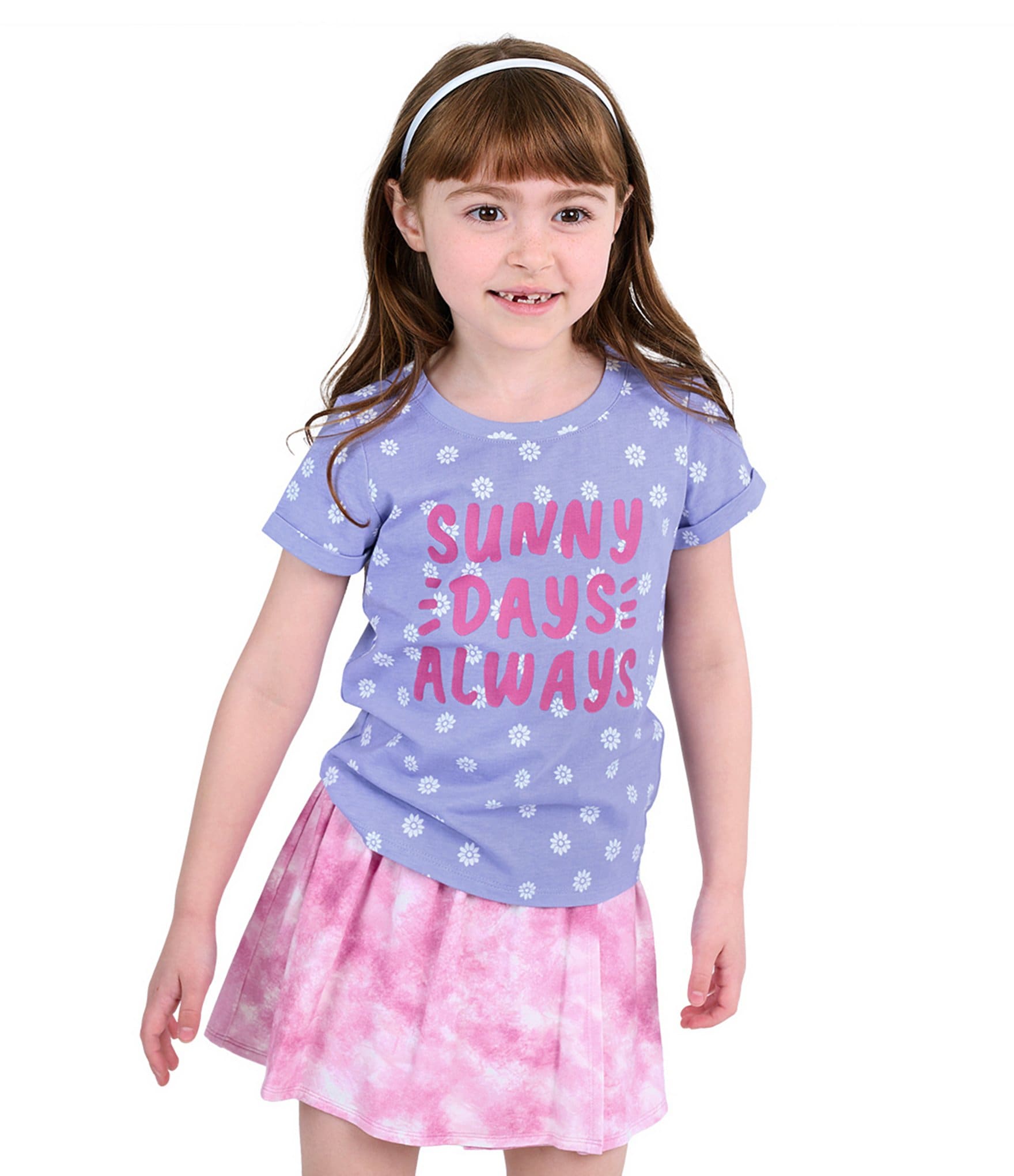 Indie Gold Little Girls Roll-Sleeve Dotted Sunny Days Always T-Shirt
