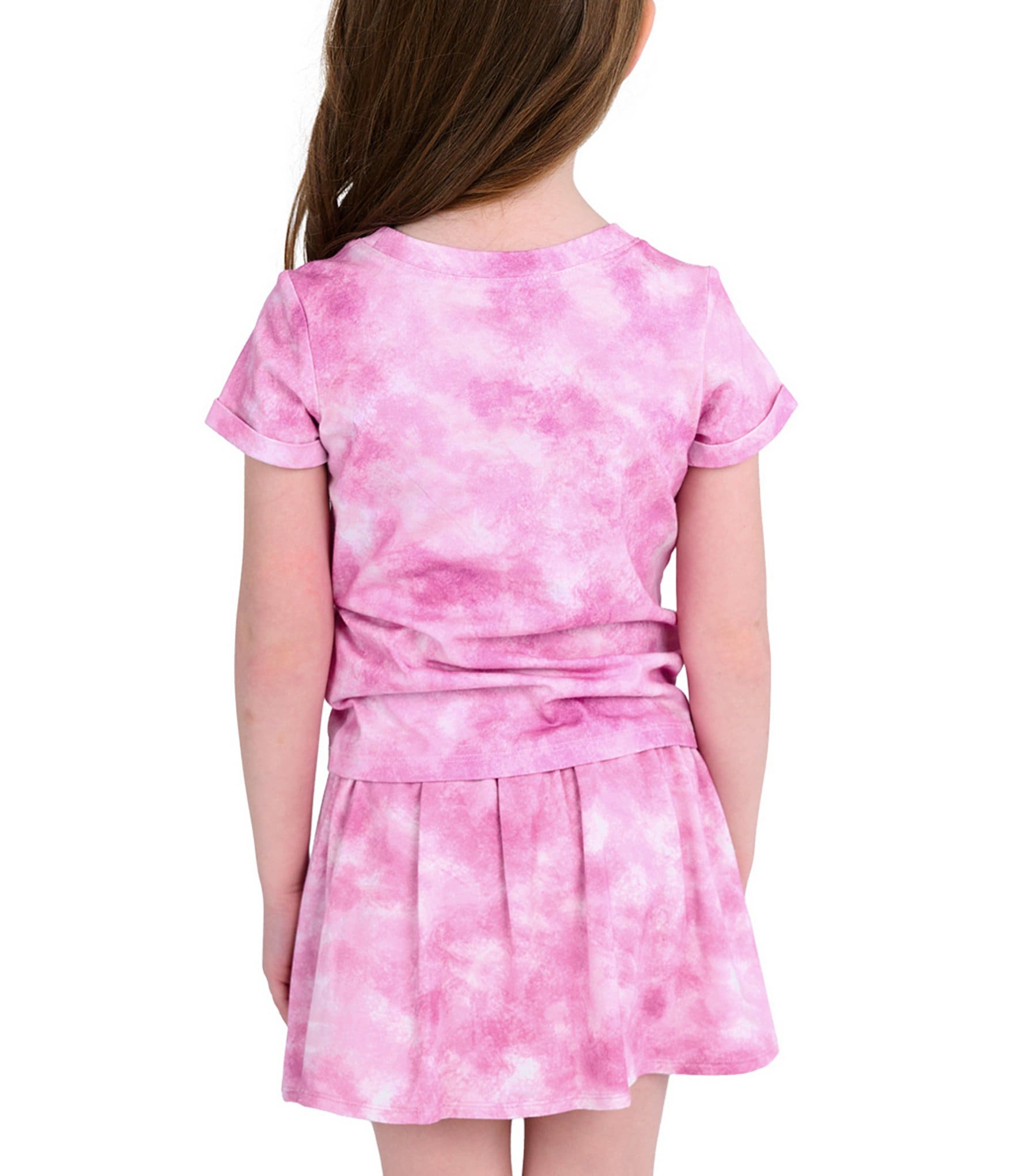 Indie Gold Little Girls Roll-Sleeve Smiley Face Graphic Tie-Dye T-Shirt