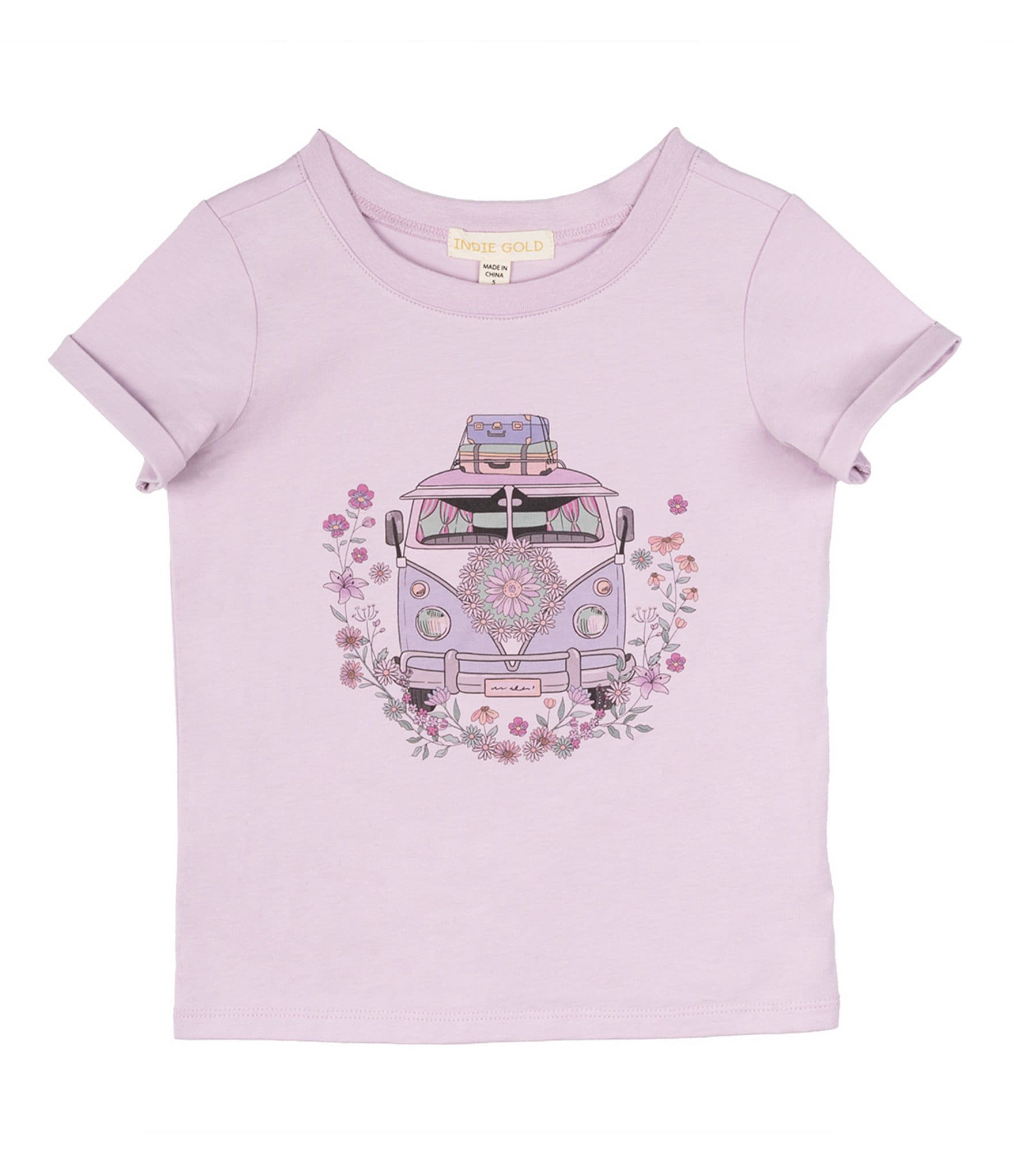 Indie Gold Little Girls Roll-Sleeve Van-Graphic T-Shirt