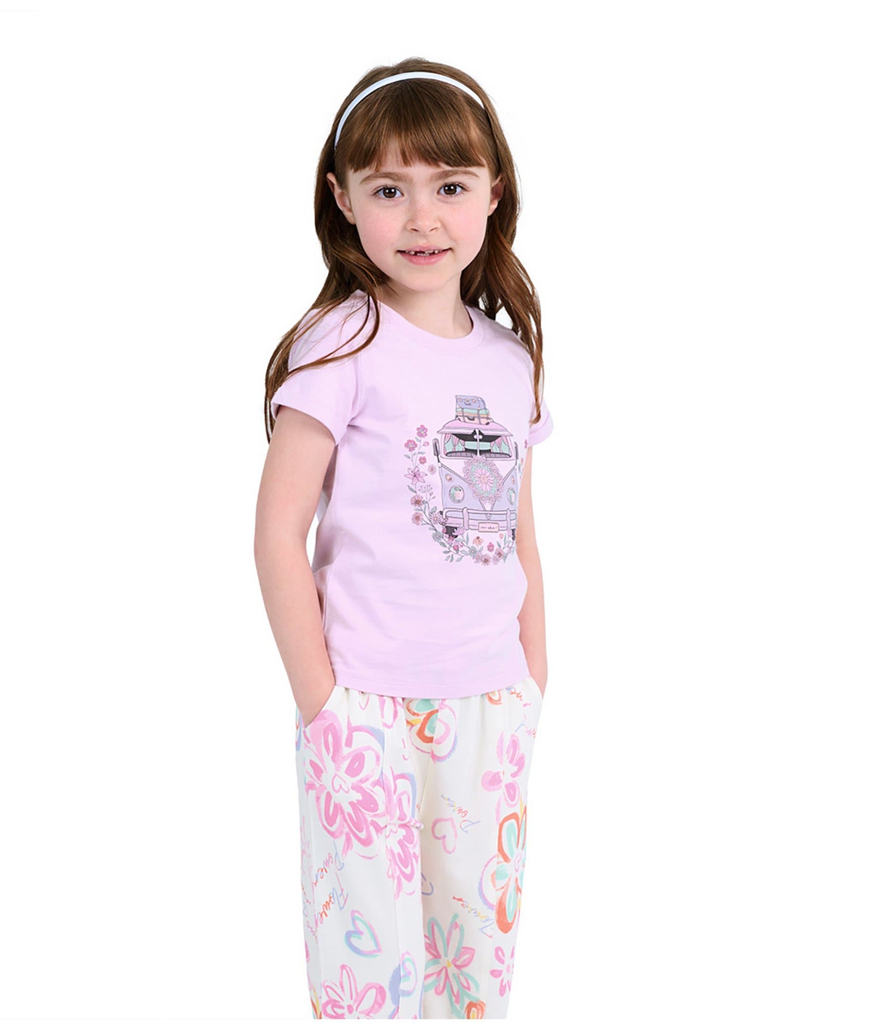 Indie Gold Little Girls Roll-Sleeve Van-Graphic T-Shirt