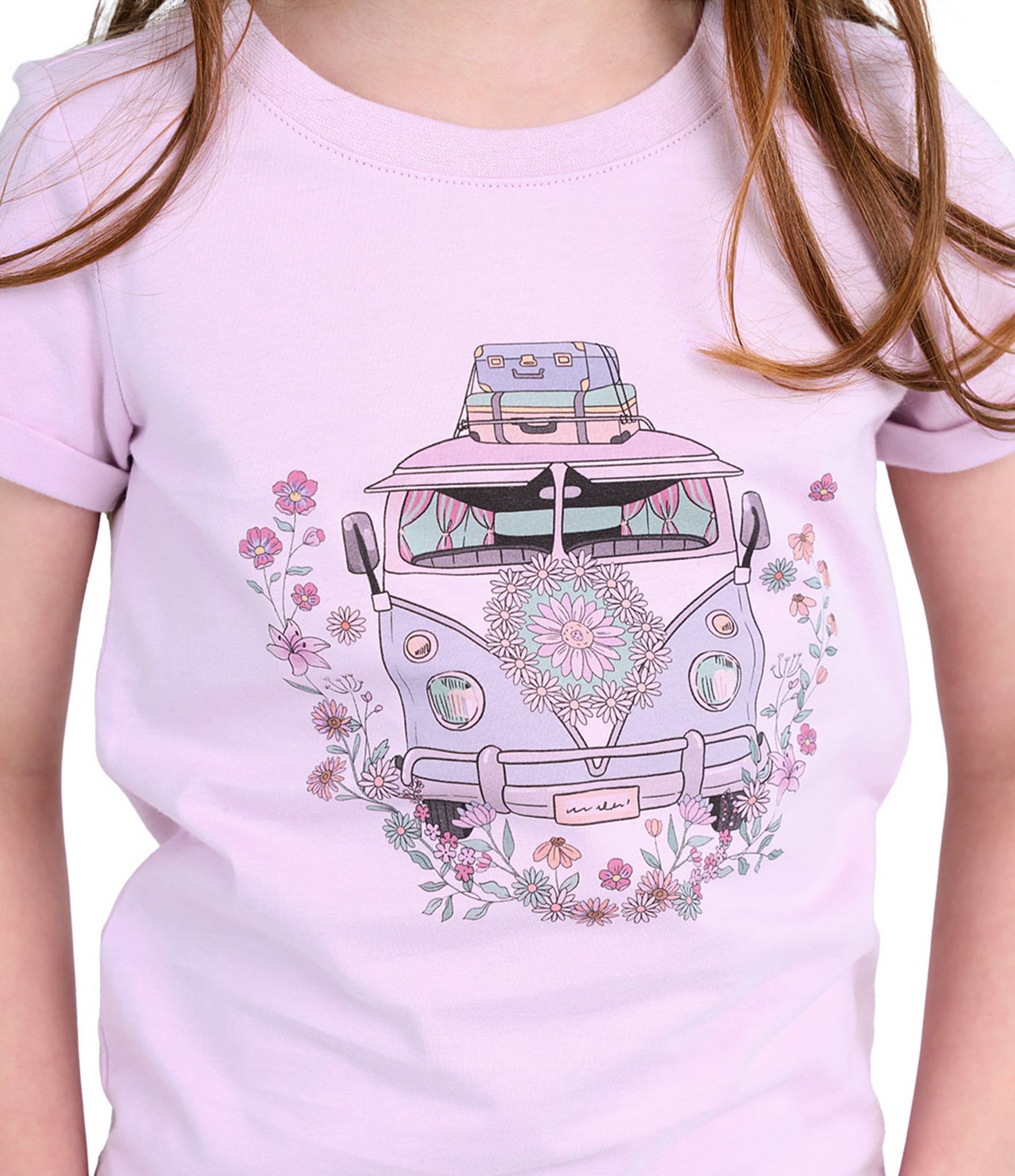Indie Gold Little Girls Roll-Sleeve Van-Graphic T-Shirt