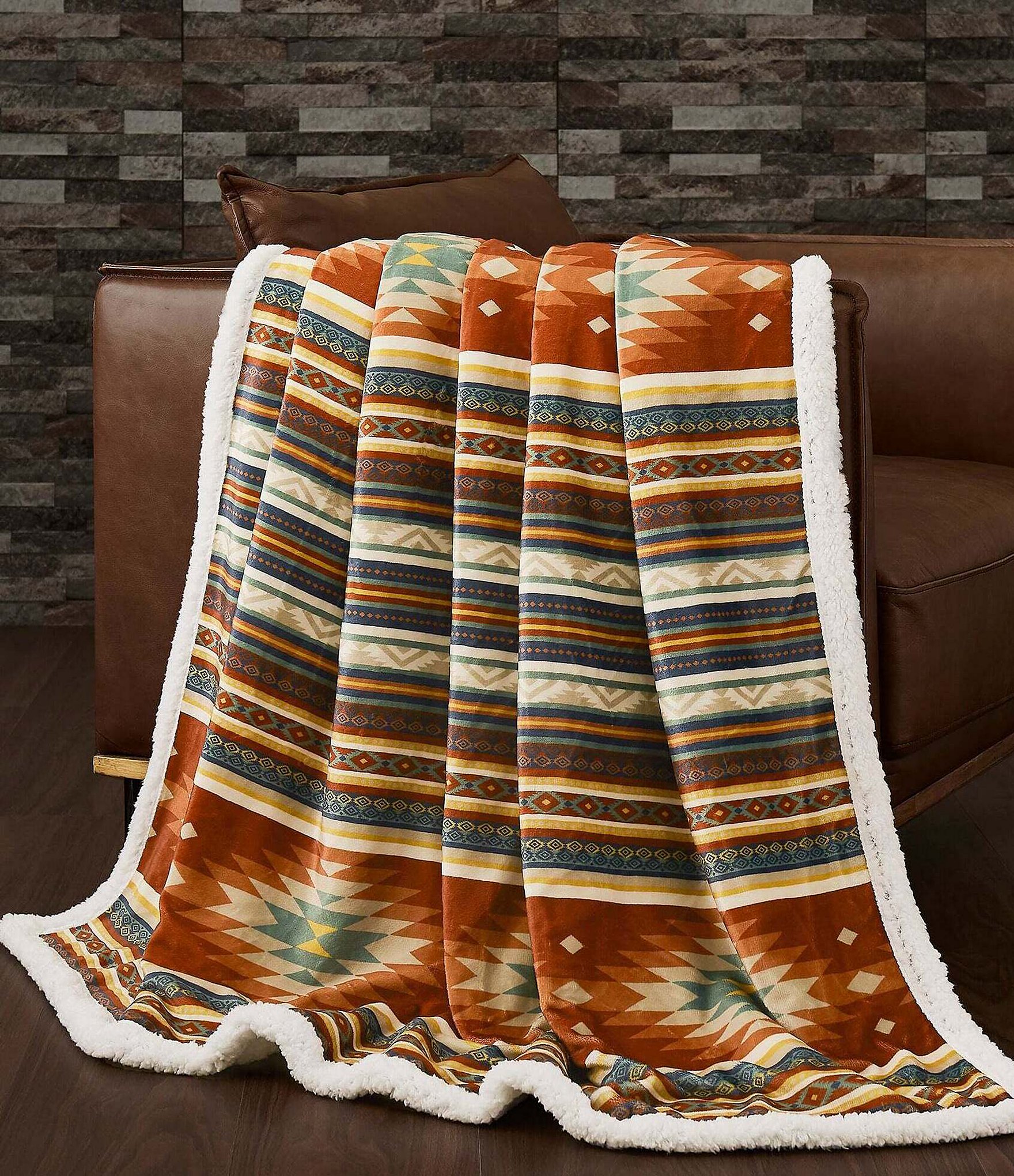 Indigo Hill by HiEnd Accents Del Sol Southwestern Campfire Sherpa Cozy Throw Set