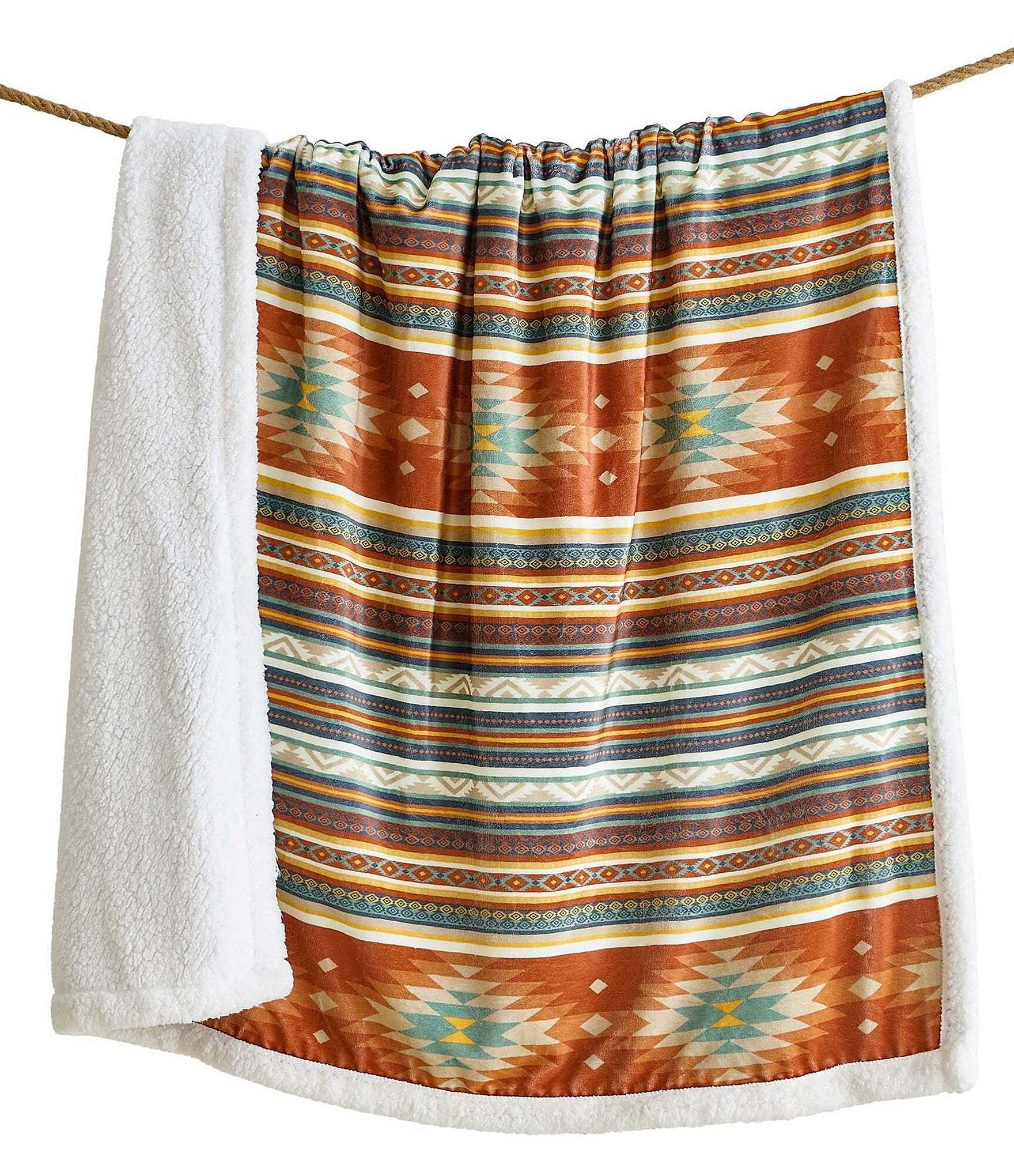 Indigo Hill by HiEnd Accents Del Sol Southwestern Print Campfire Sherpa Throw