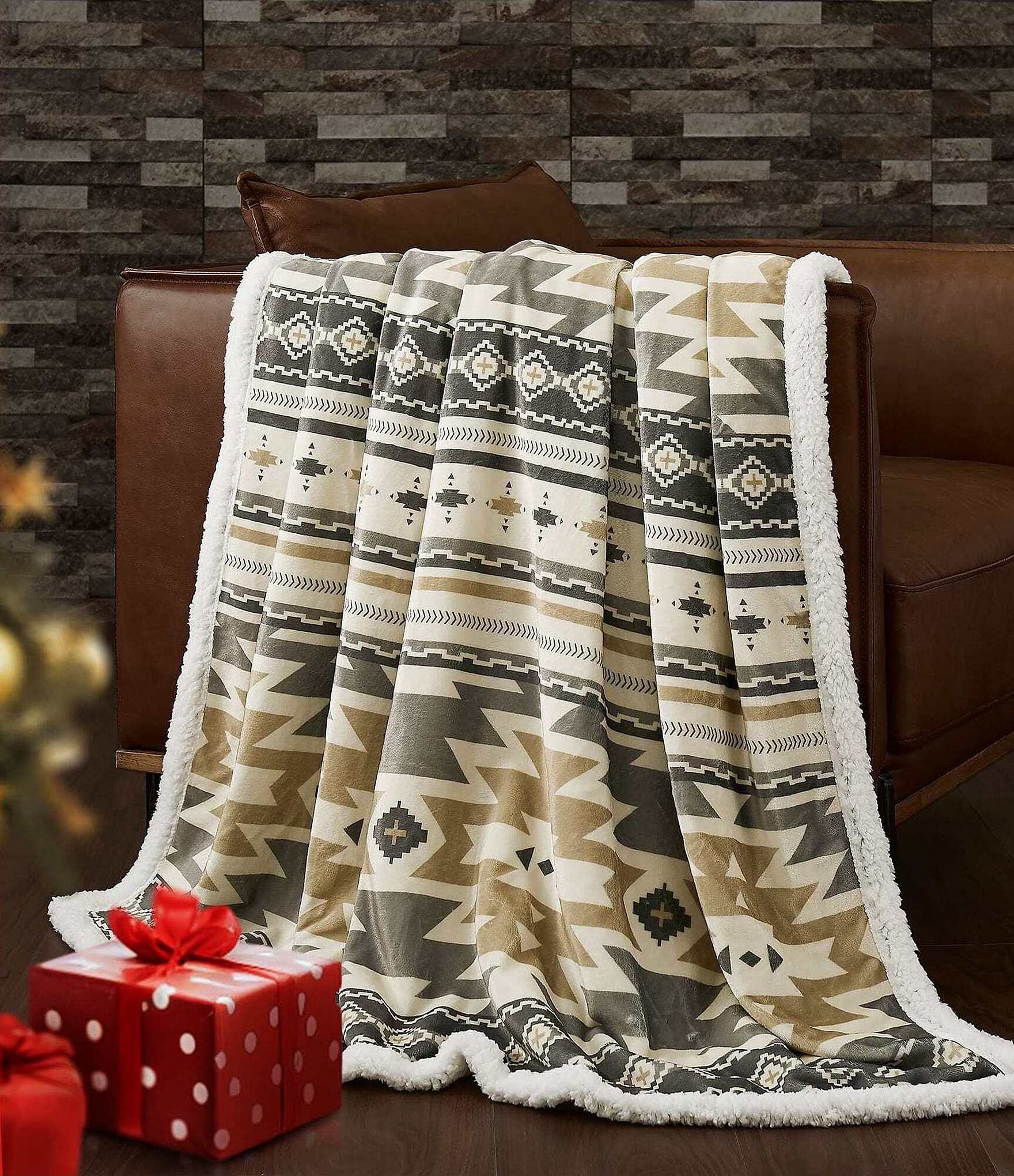 Indigo Hill by HiEnd Accents Desert Sage Southwestern Bold Geometric Patterns Campfire Sherpa Throw