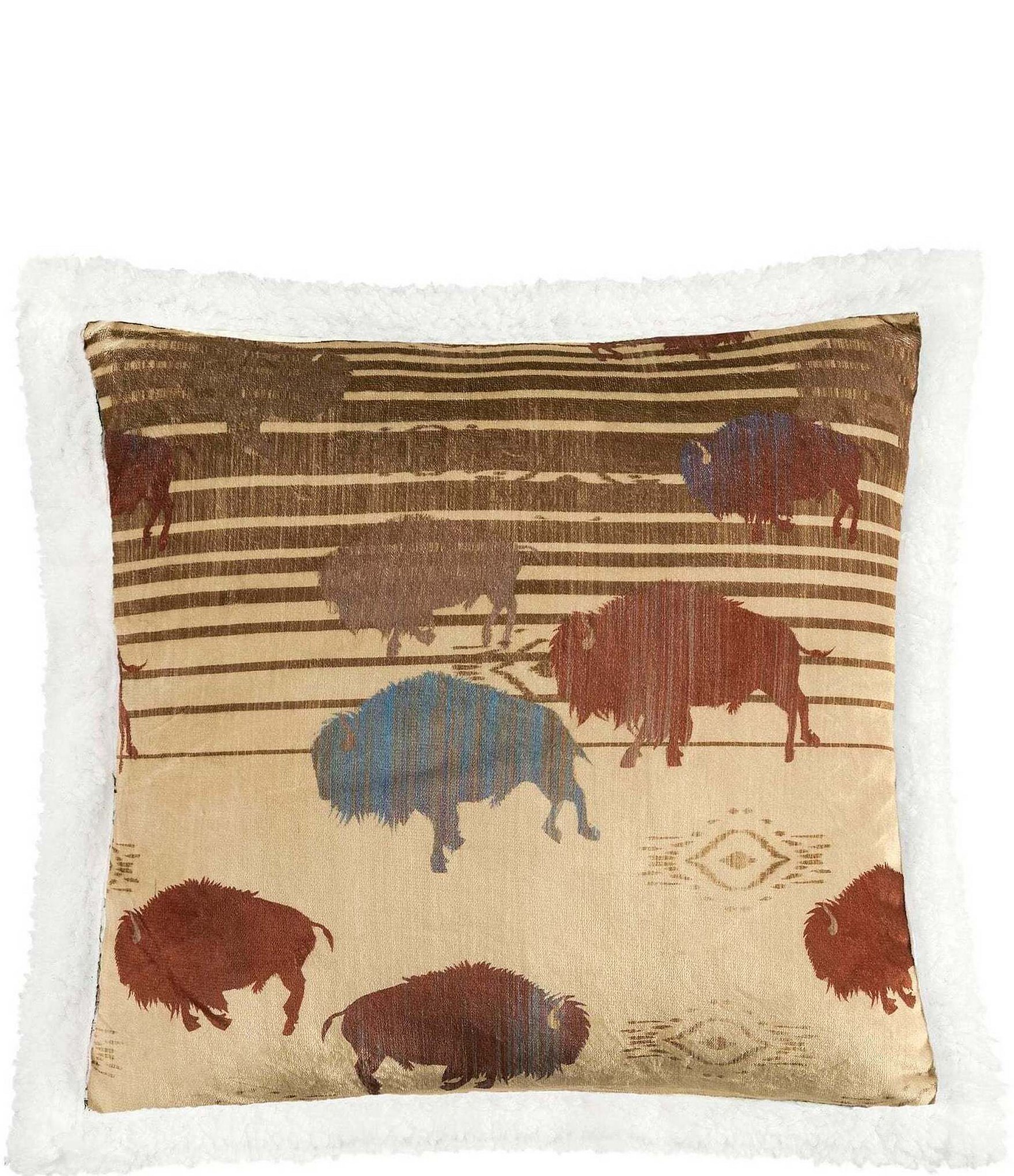 Indigo Hill by HiEnd Accents Home on the Range Buffalo Campfire Sherpa Cozy Throw and Pillows Set