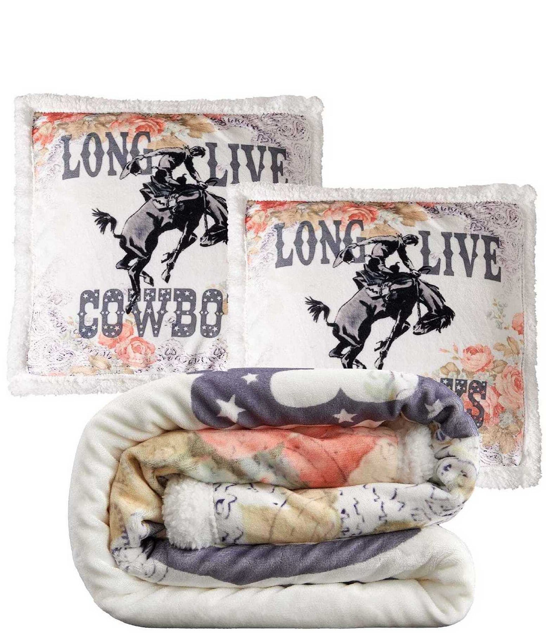 Indigo Hill by HiEnd Accents Rodeo Revival #double;Long Live Cowboys#double; Campfire Sherpa Accent Pillow and Blanket Set