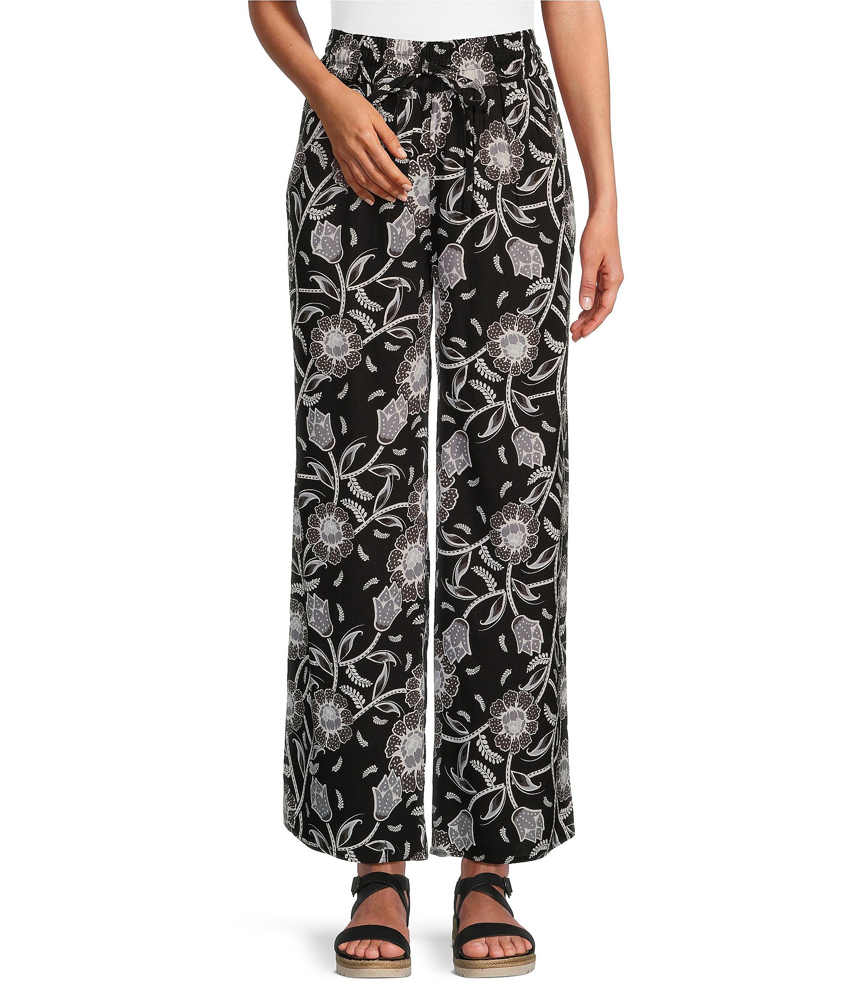 Intro Janis Woven Floral Wide Leg Pull-On Ankle Pants | Dillard's