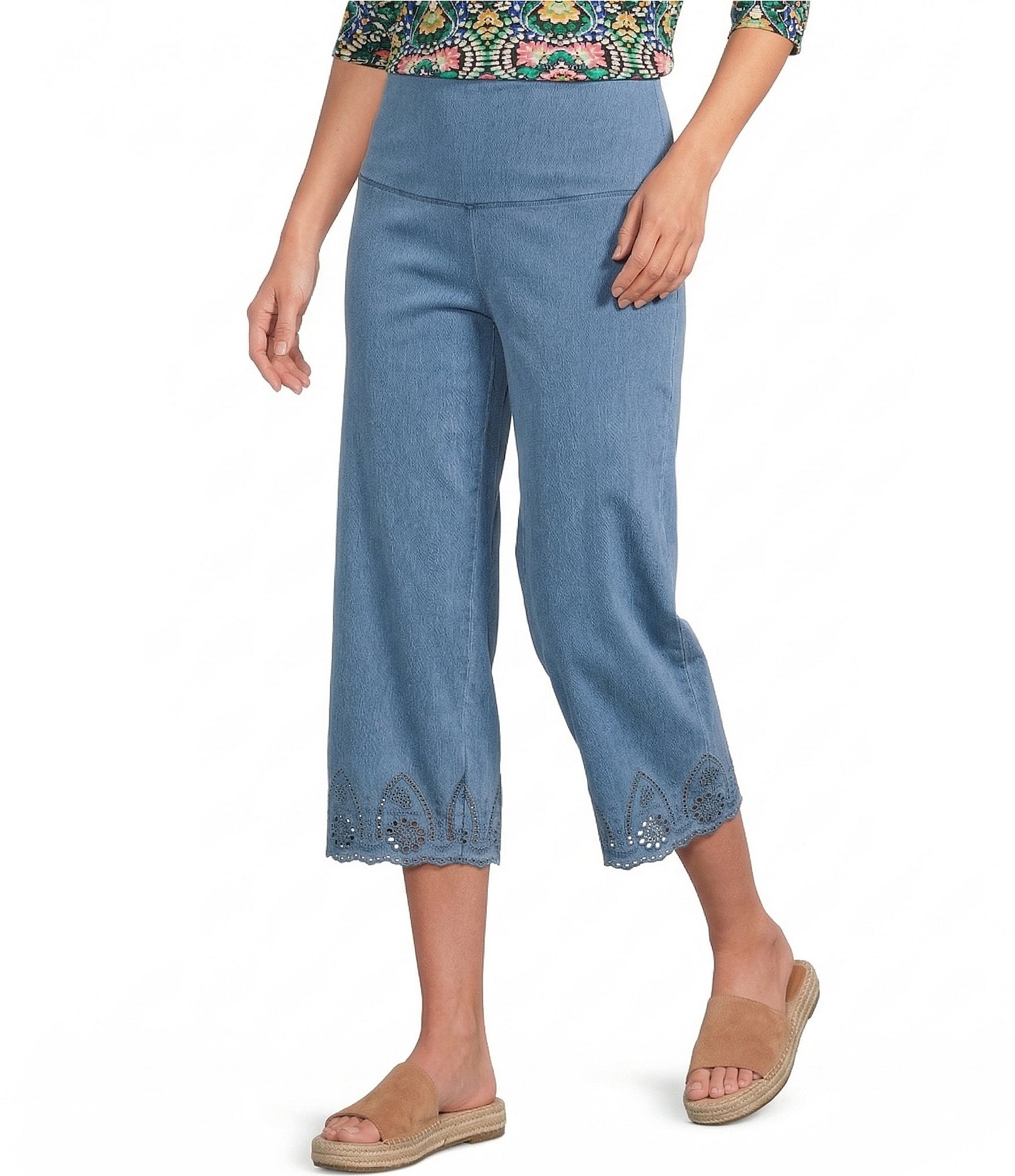 Intro Knit Denim Wash Schiffli Hem Pull-On Pants