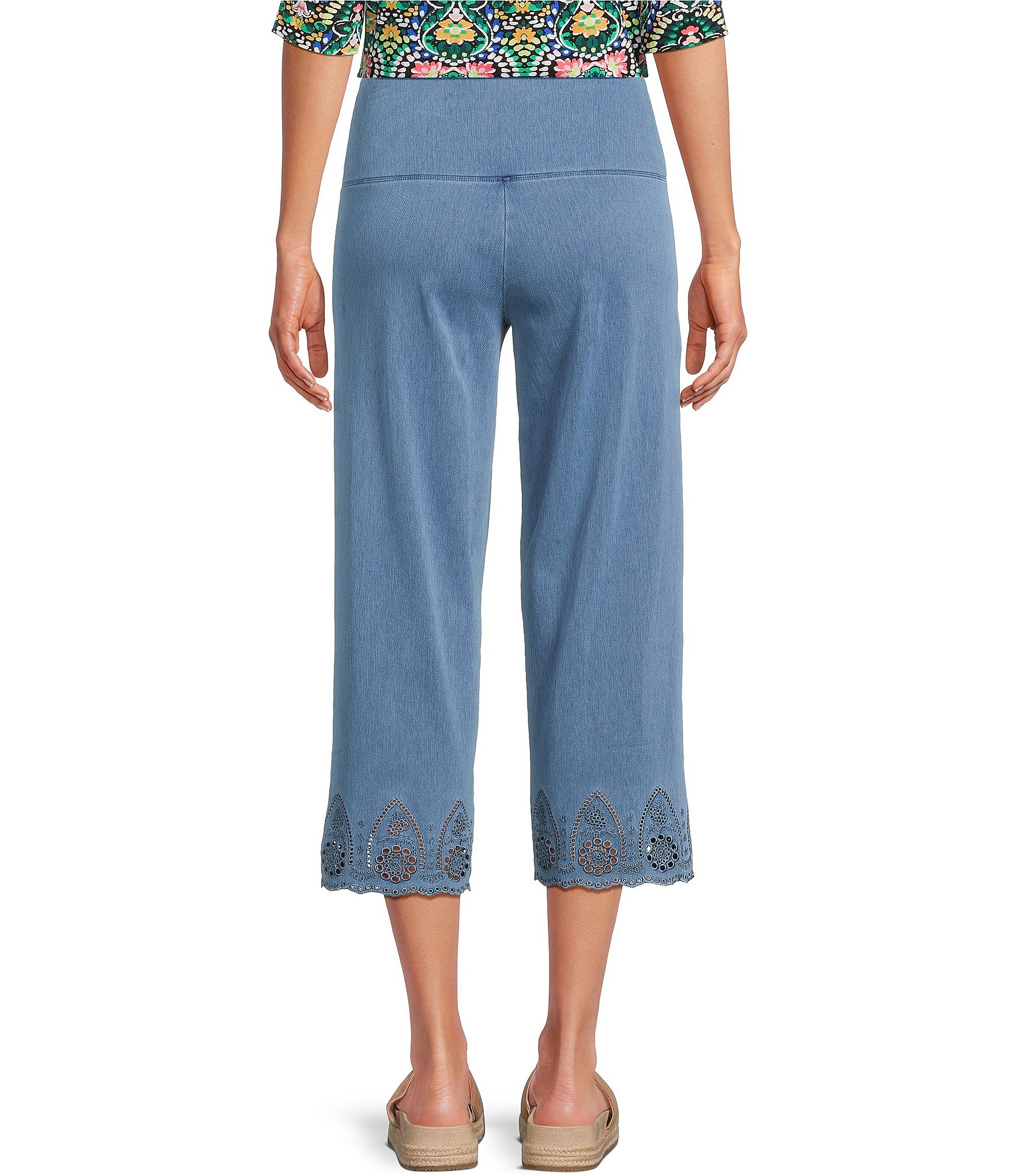 Intro Knit Denim Wash Schiffli Hem Pull-On Pants