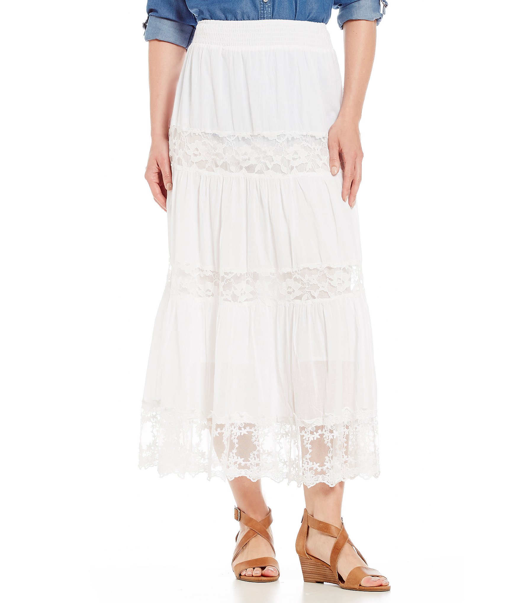 Intro Lace Inset Voile Skirt | Dillards