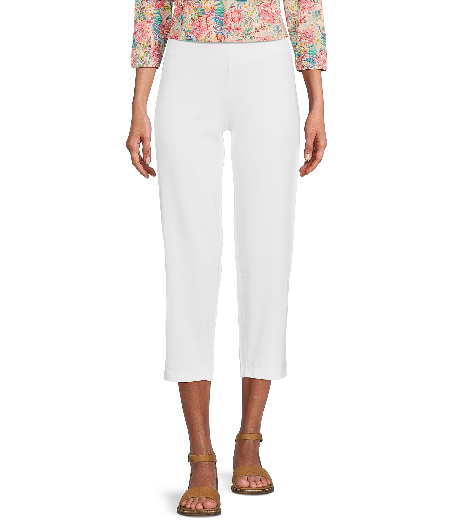 Laura Grey Cropped Straight Leg Pull On Stretch Pants - M/L Petite