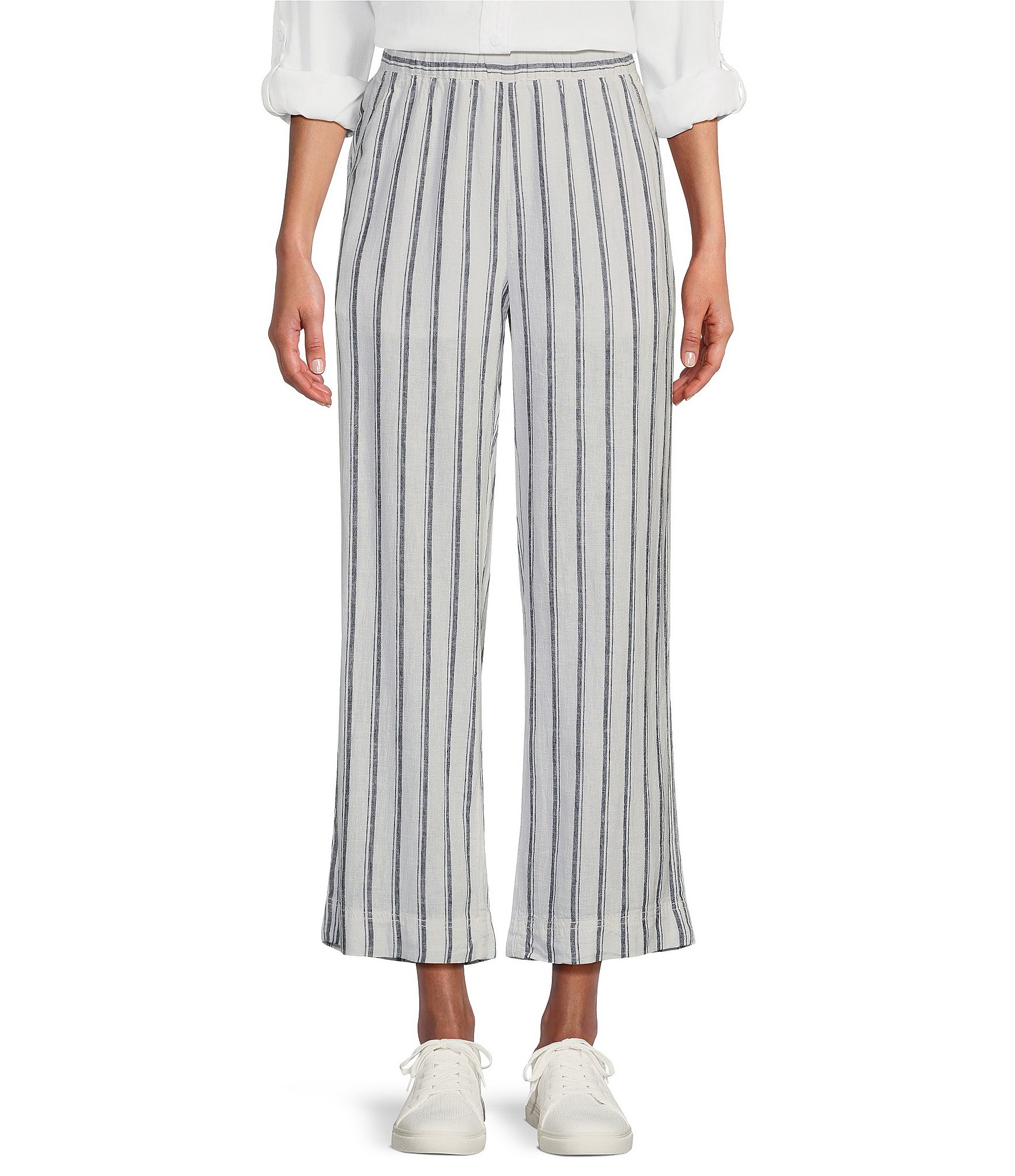 Intro Penny Linen Blend Stripe Print Relaxed Leg Pull-On Crop Pants ...