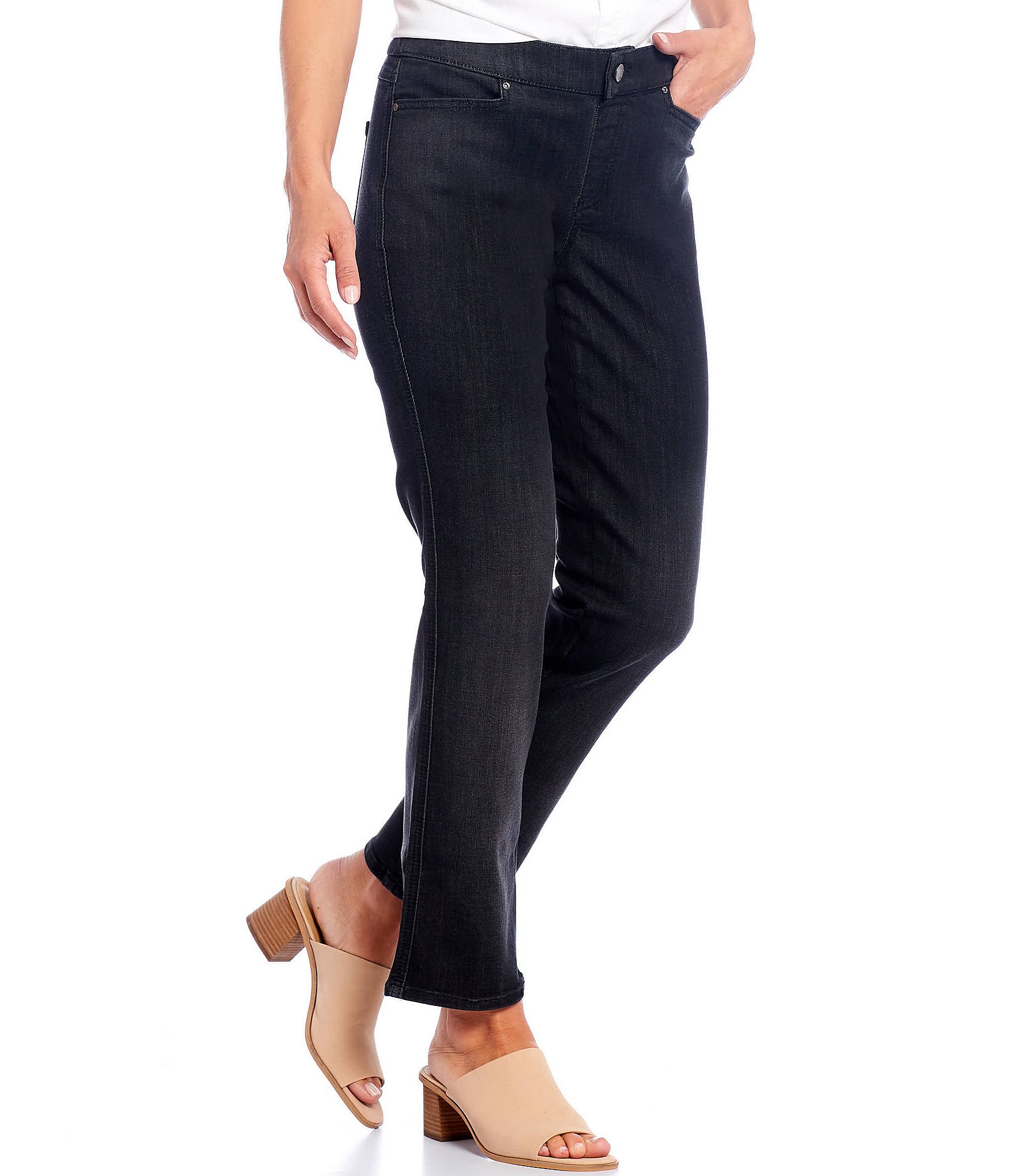 Intro Petite Size Adrian Tummy Control Straight Leg Pull-On Denim Jeans |  Dillard's