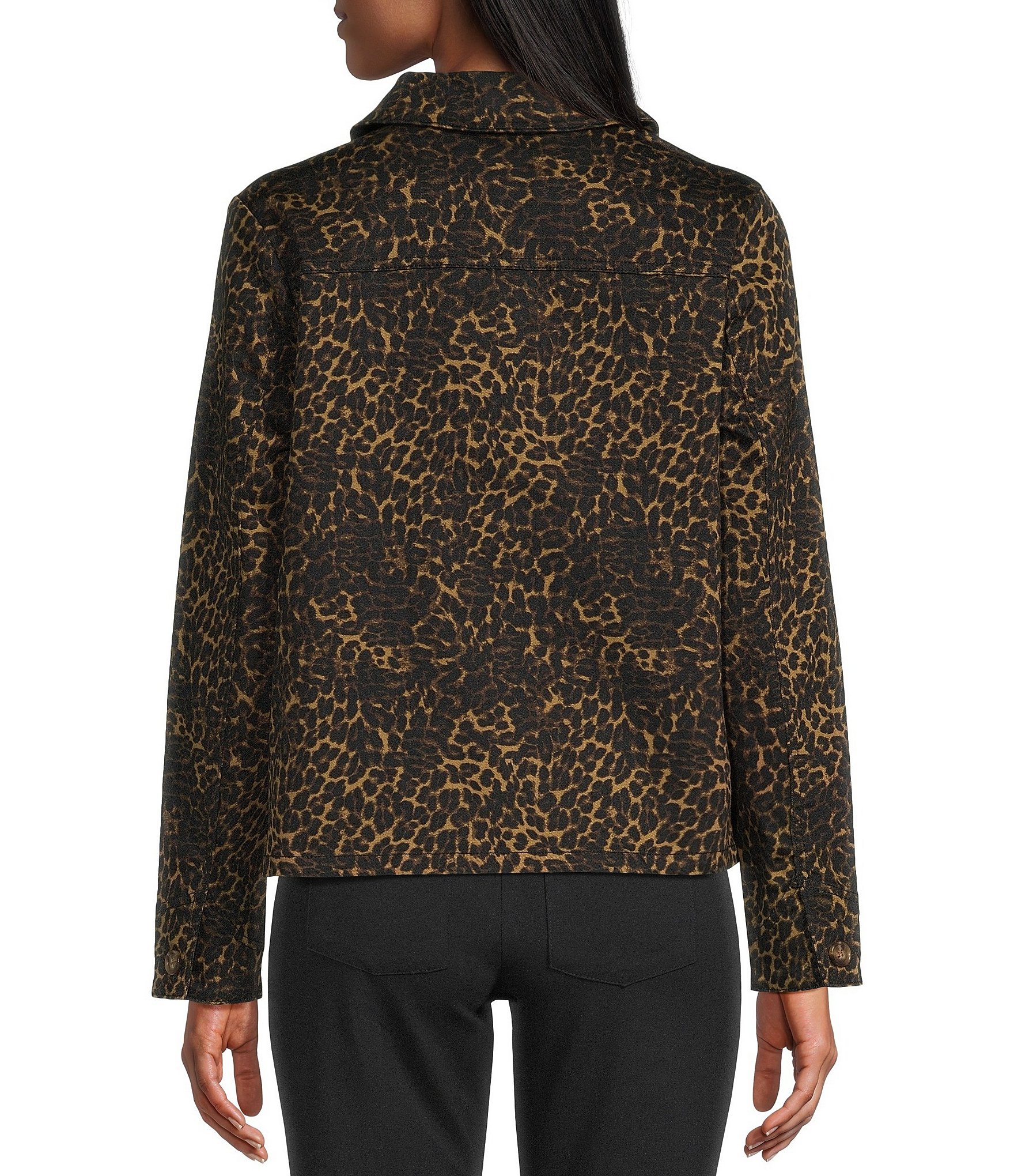 Intro Petite Size Animal Print Point Collar Long Sleeve Button Front Jacket