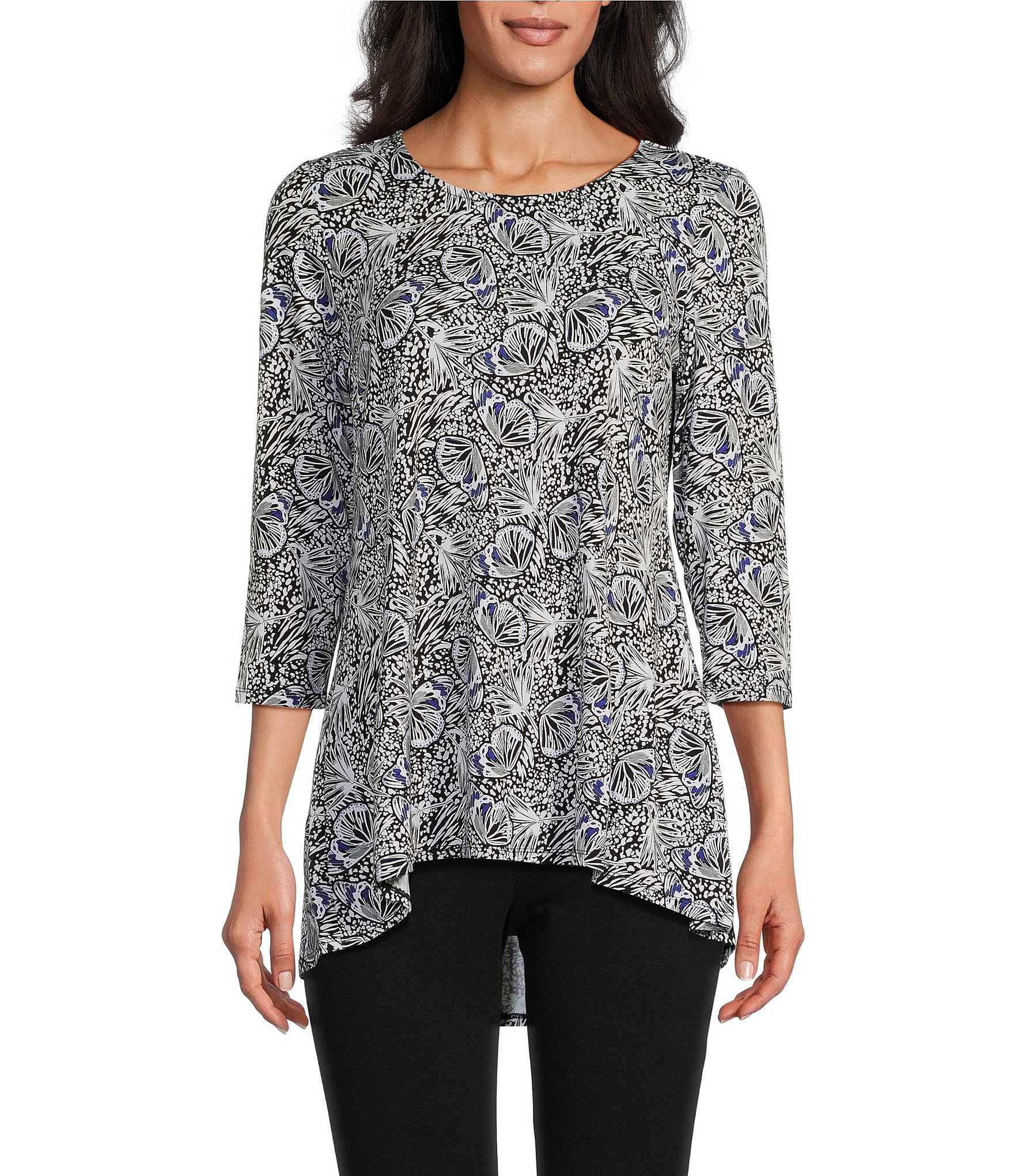 Jm Collection Women's Printed 3/4 Sleeve Scoop-Neck Top, Created