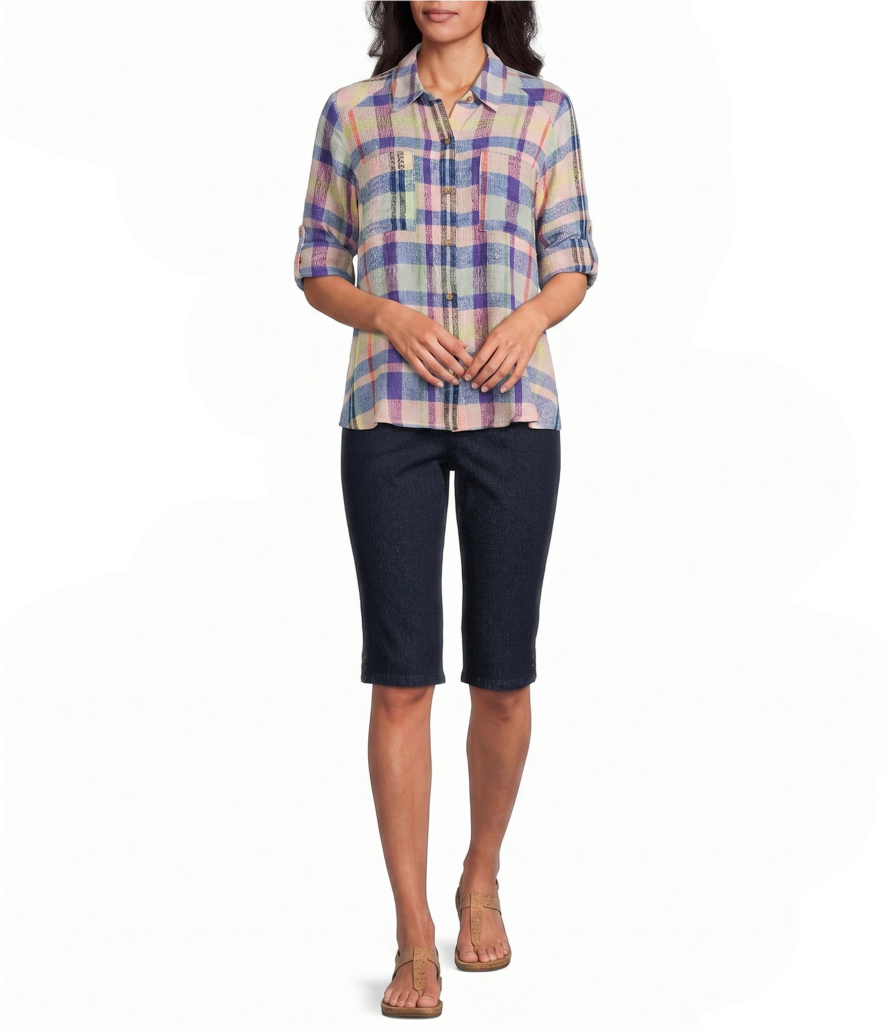 Intro Petite Size Dahlia Solid Pull-On Skimmer Denim Shorts