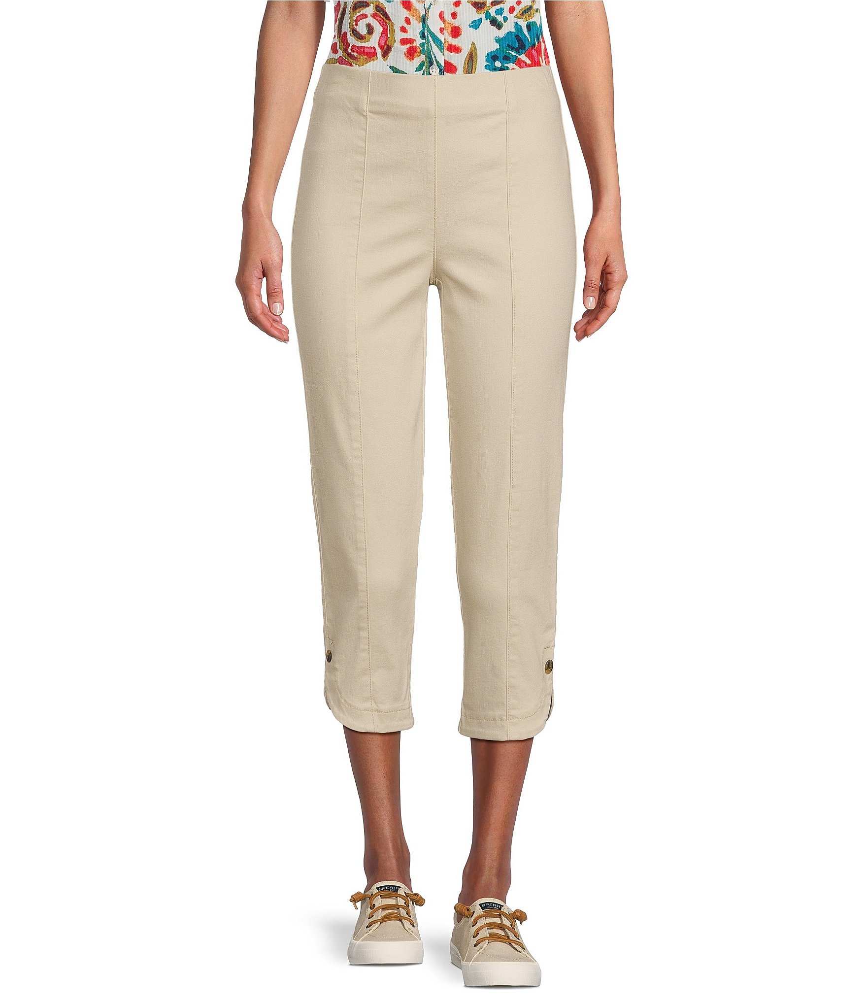パンツ [FLOWOOM] Petit Ribbon Capri Pants Intro Petite Size Pull-On Curved Hem Capri Pants | Dillard's