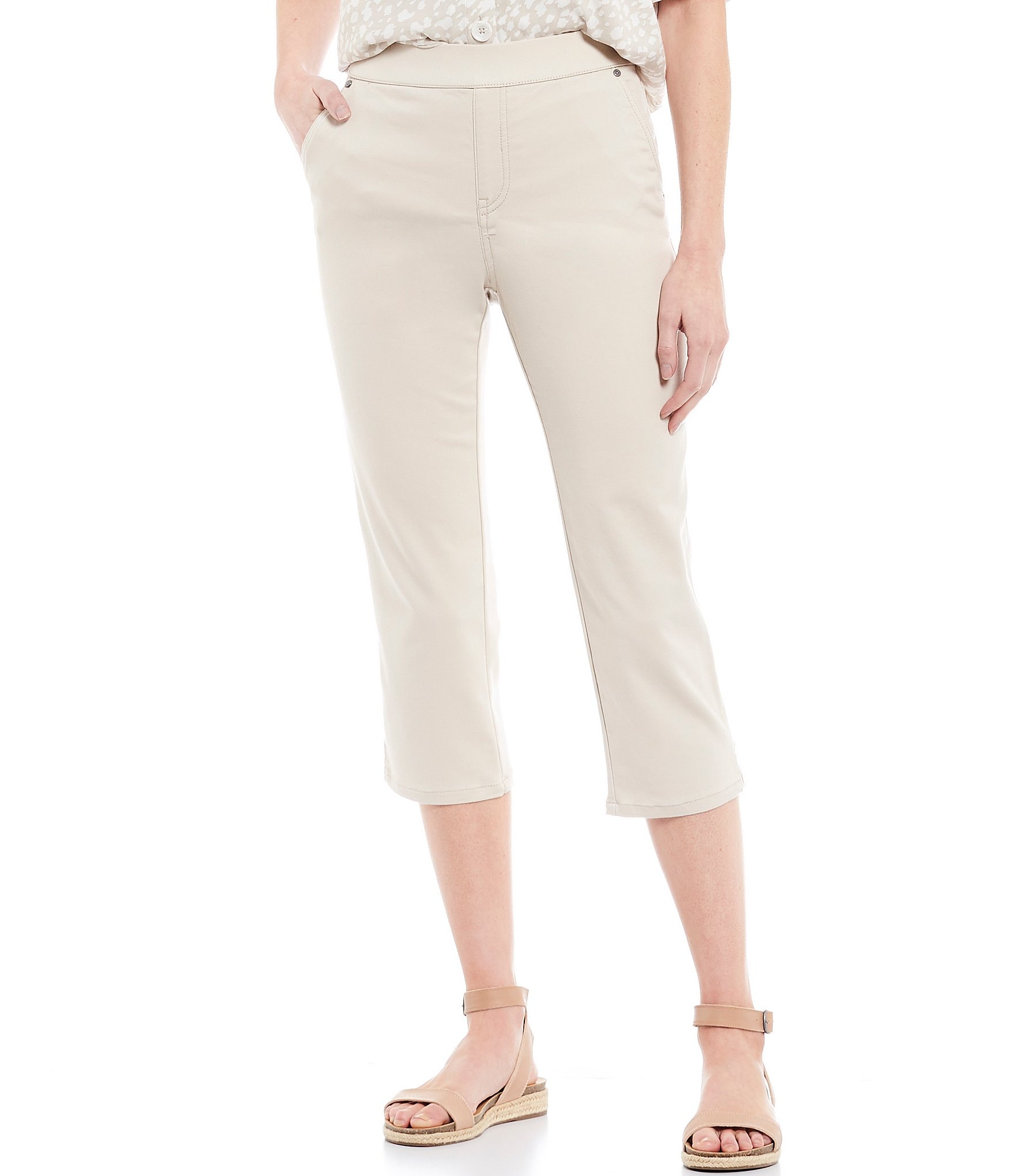 Buy the NWT Womens Tan Flat Front Stretch Pockets Straight Leg Capri Pants  Size 6