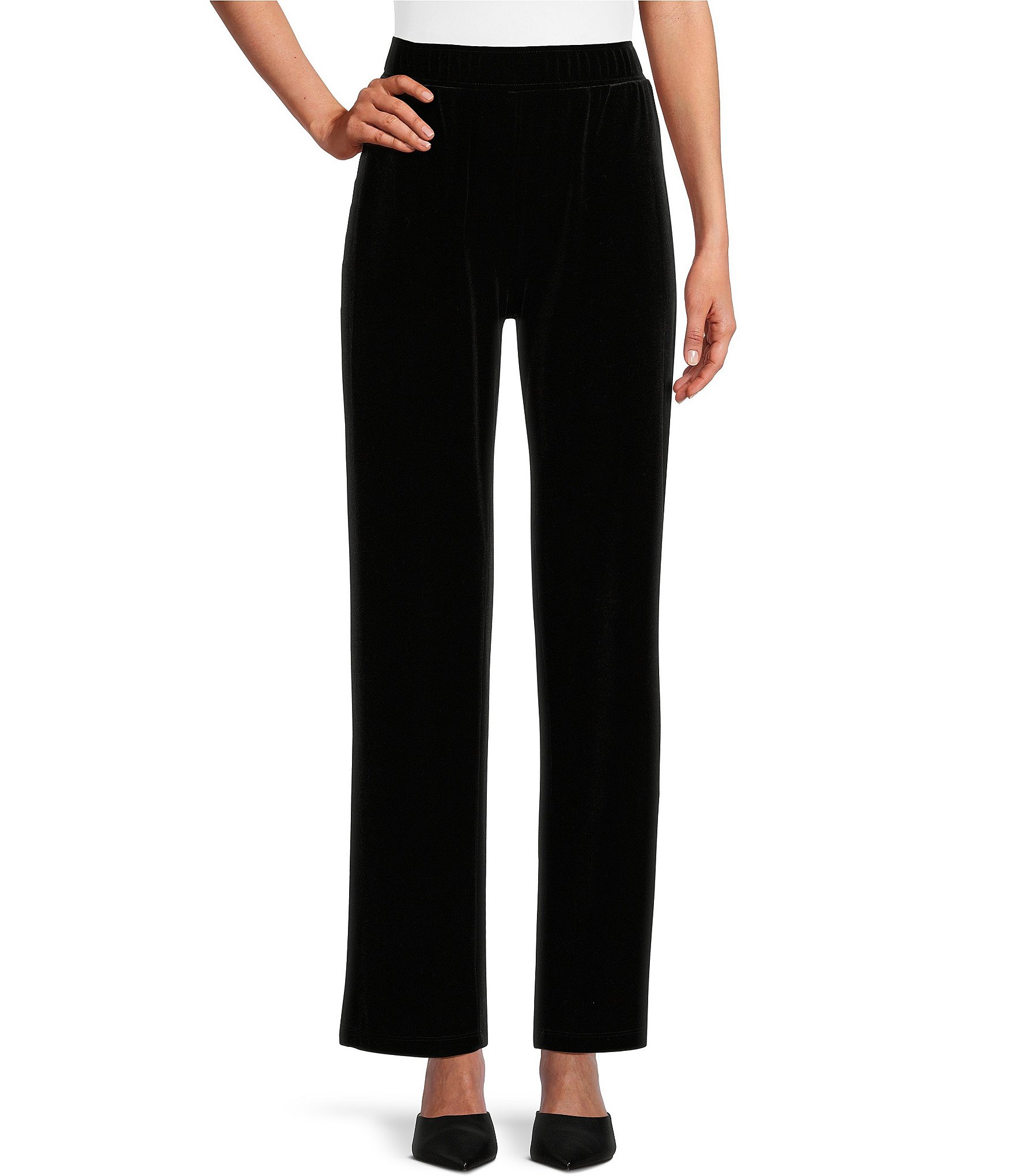 Intro Petite Size Bella Solid Double Knit Slim Her Straight Leg Pants