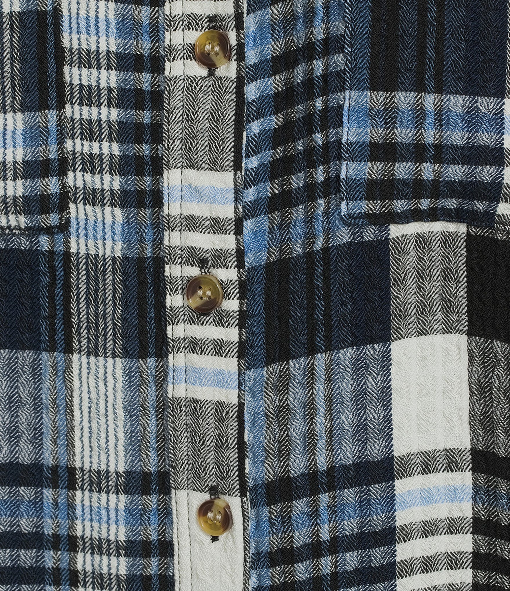 Intro Petite Size Woven Point Navy Beat Plaid Print Collar Long Roll-Tab Sleeve Button-Front Denim Shirt
