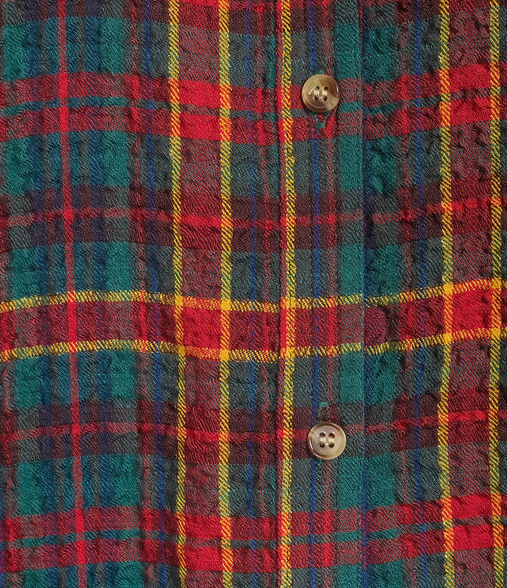 Intro Plaid Print Gold Lurex Detail Long Roll-Tab Sleeve Button Down Swing Shirt