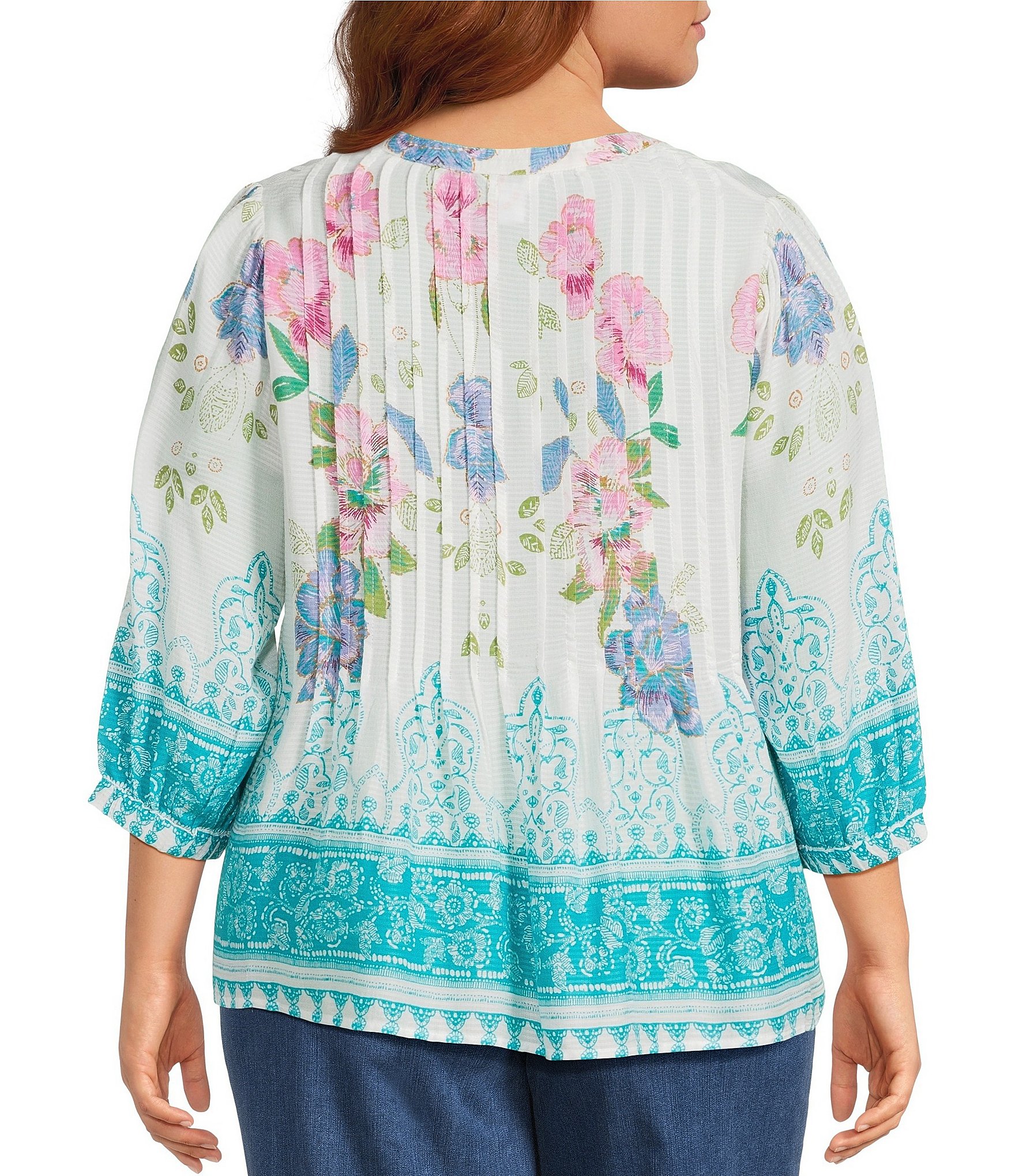 Intro Plus Size Begonia Pink Pleated Button-Front Blouse