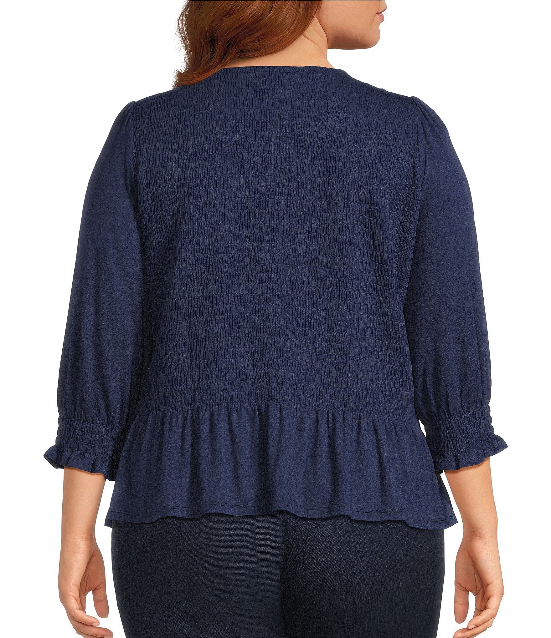 Intro Plus Size Crew Neck 3/4 Sleeve Peplum Top
