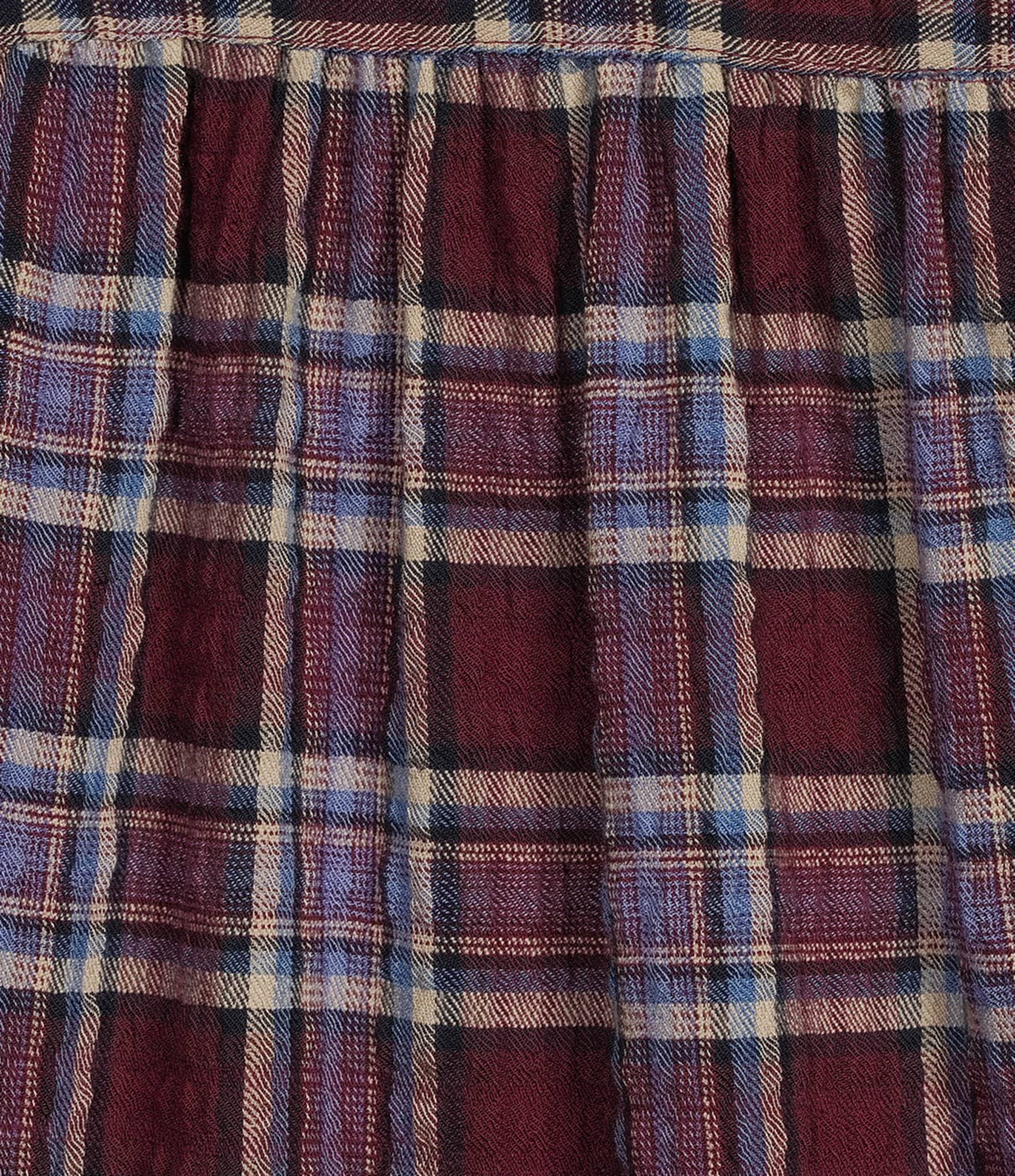 Intro Plus Size Plaid Collared Double Puff Elbow Length Sleeve Half Placket Top