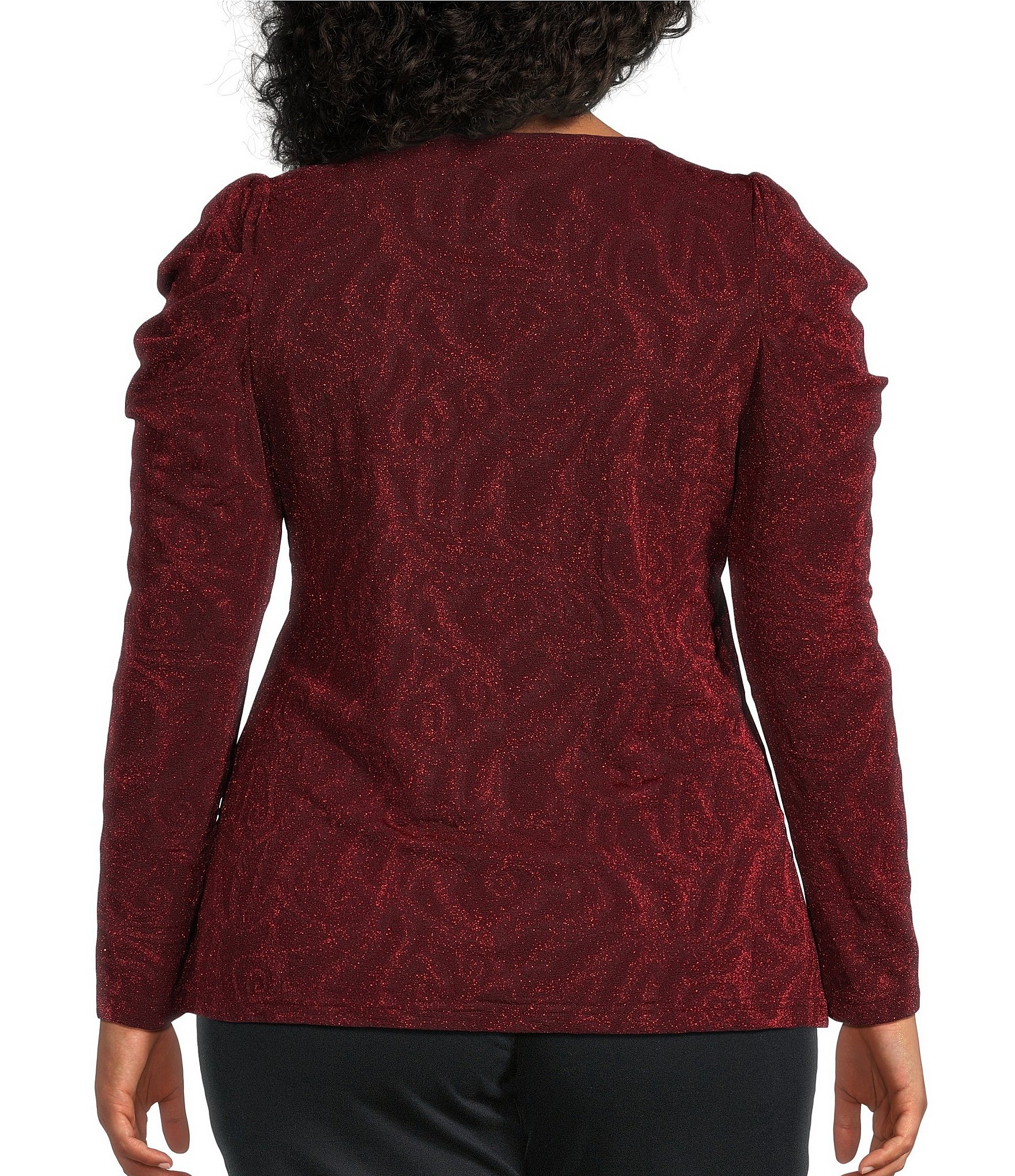 Intro Plus Size Red Lurex Scoop Neck Long Sleeve Knit Top