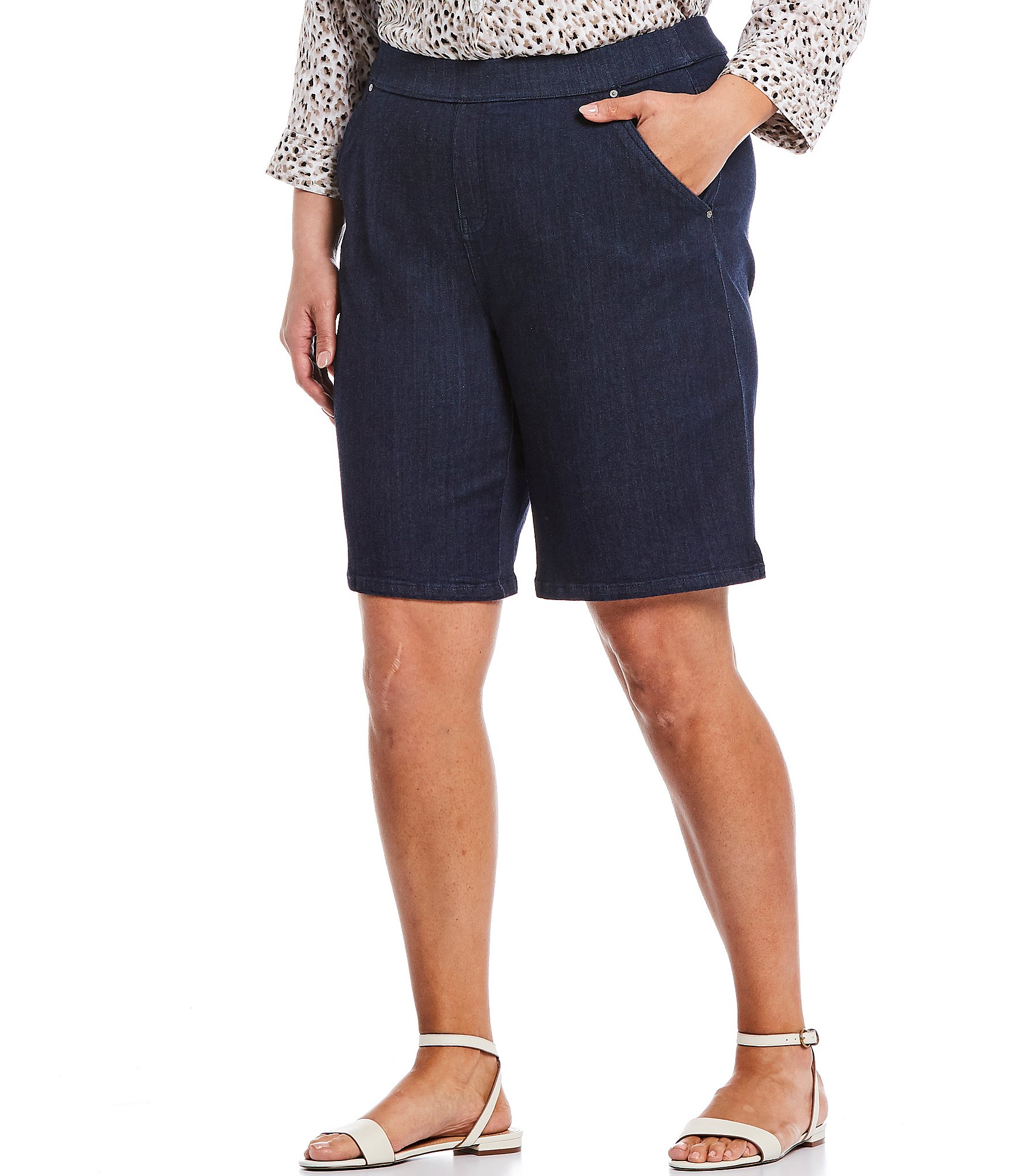 Intro Plus Size Rose Tummy Control Stretch Denim Bermuda Shorts | Dillard's