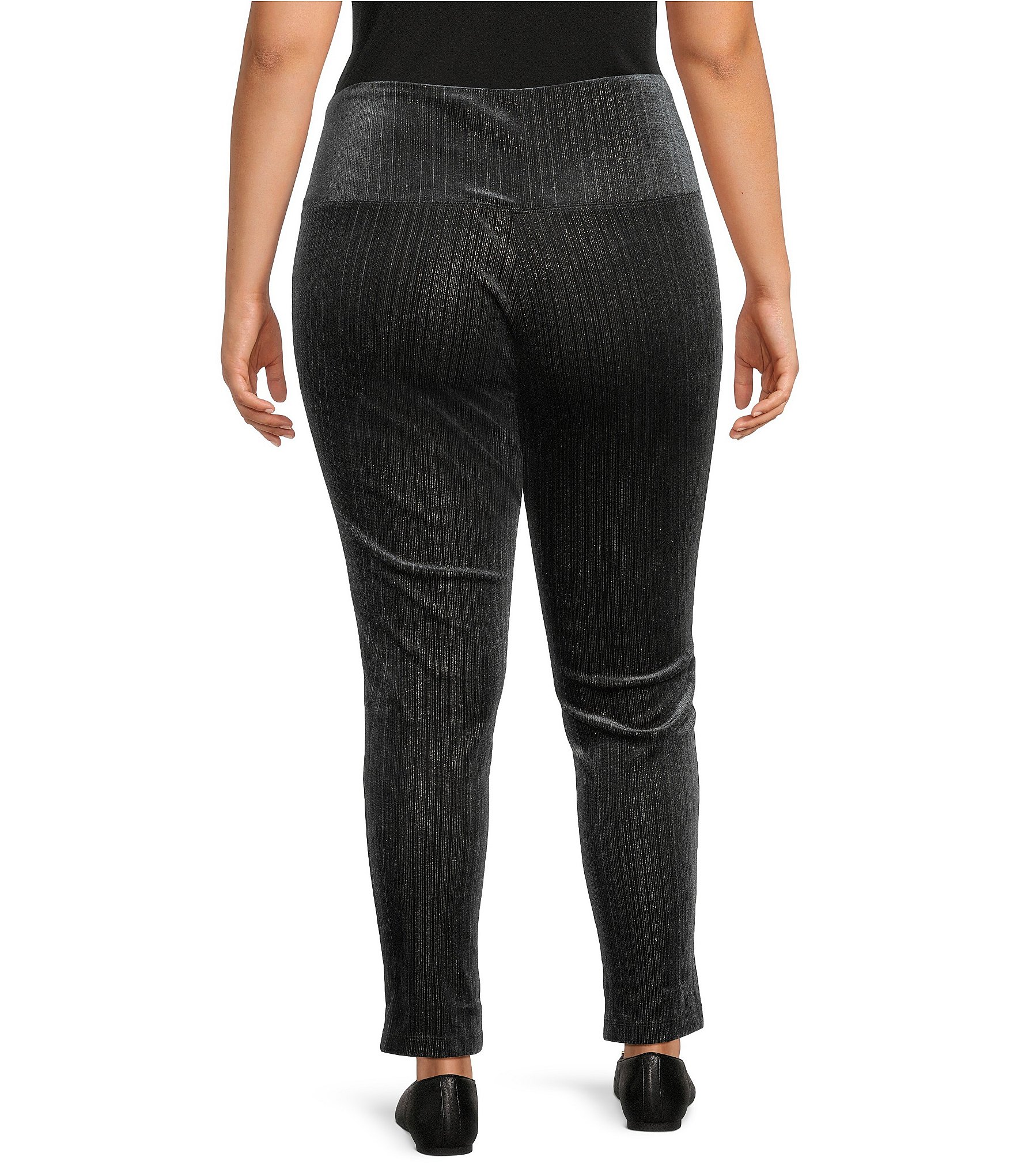 Intro Plus Size Teri Love the Fit Tummy Control Velvet Tonal Striped Leggings