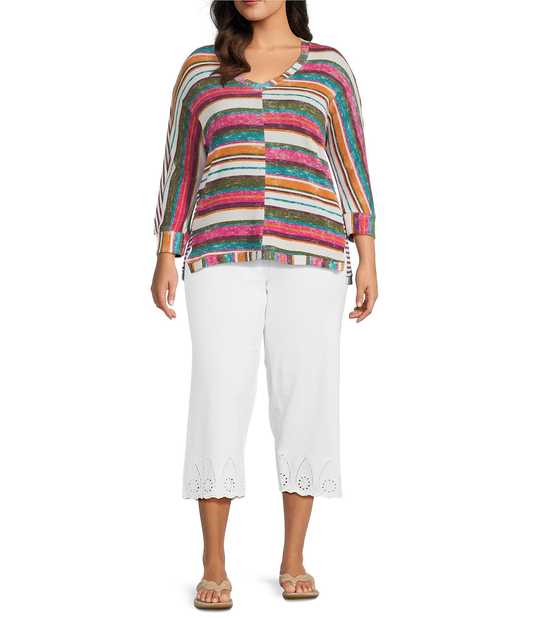 Intro Plus Size Tummy Control Suave Knit Schiffli Hem Pull-On Pants