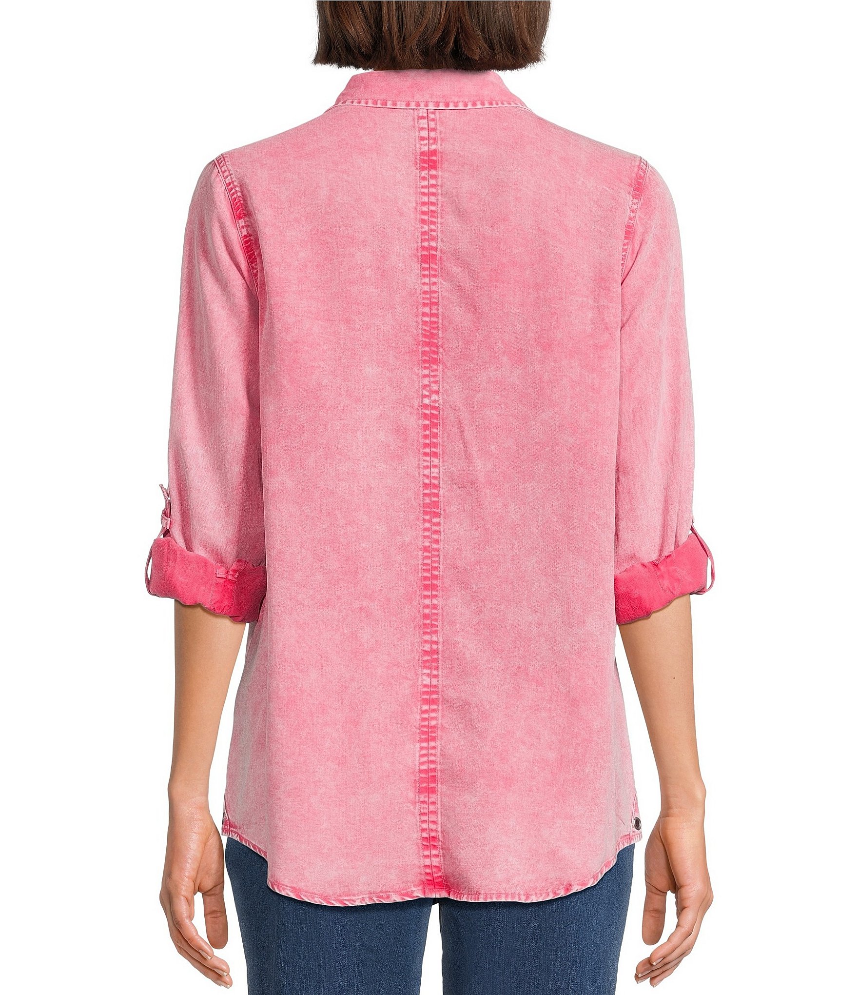 Intro Long Roll-Tab Sleeve Button Front Slub Lyocell Shirt