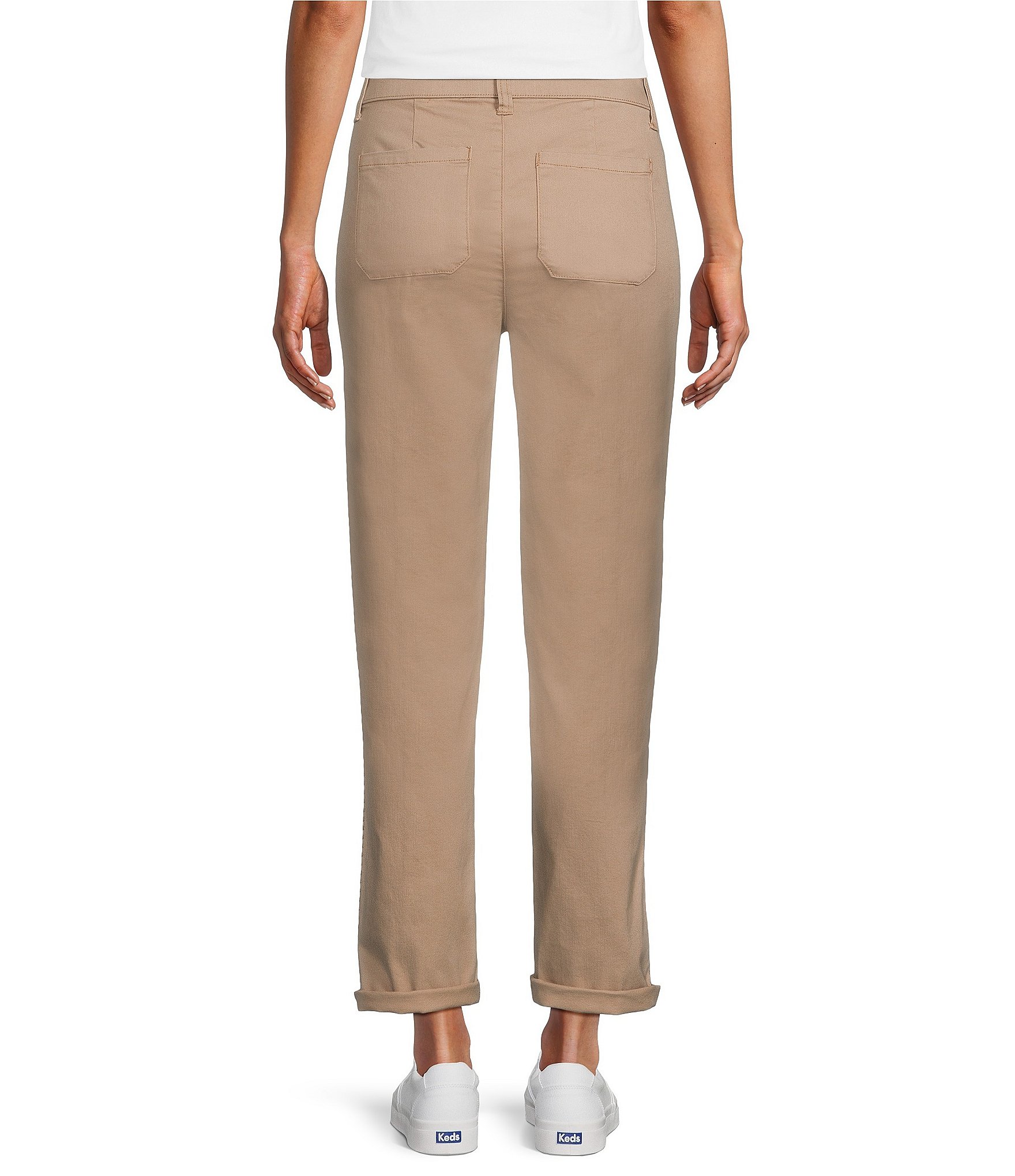 Intro Stretch Twill Embroidered Slim Roll Cuff Ankle Pants