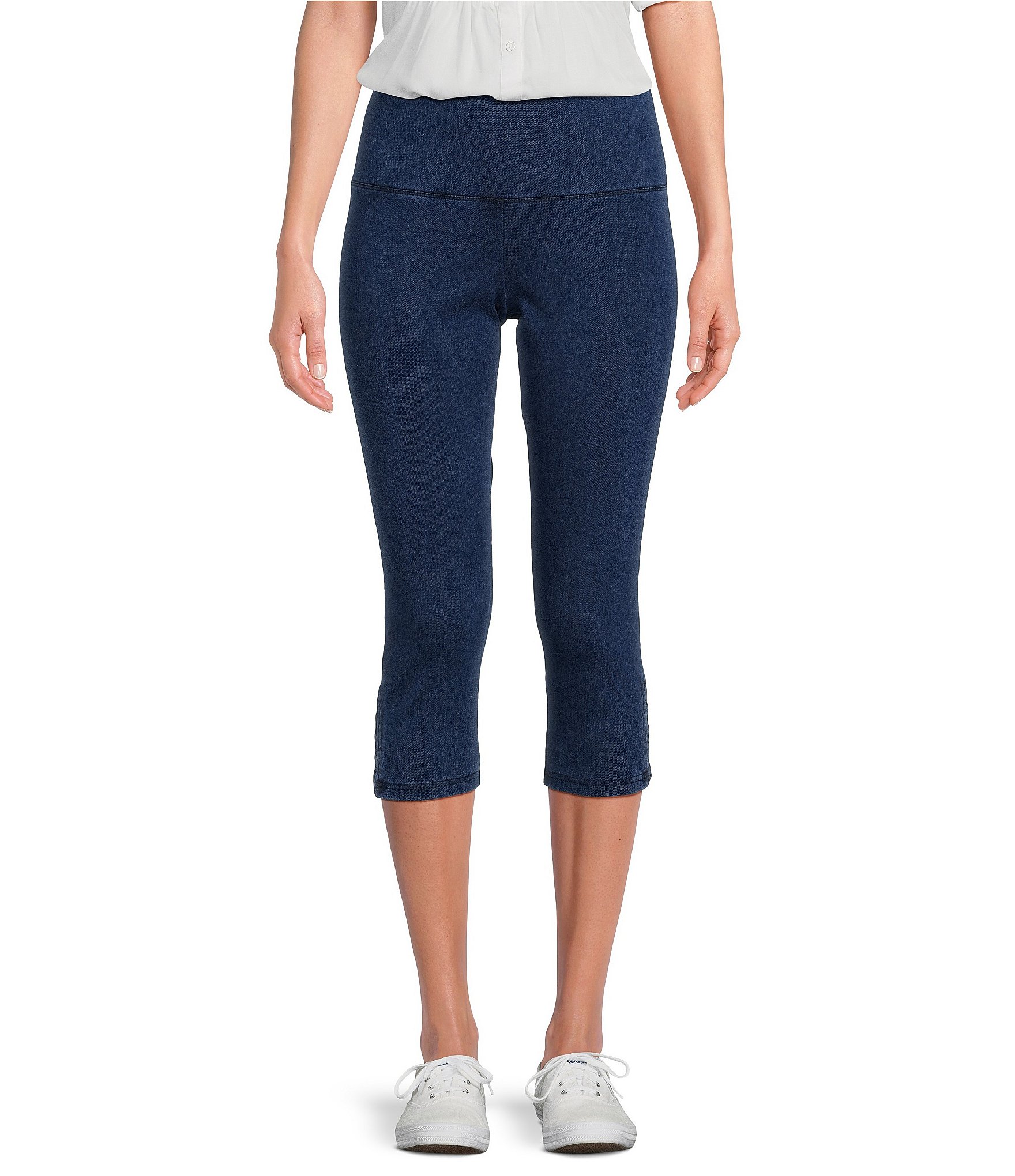 Intro Knit Jersey Love The Fit Pull-On Embroidered Scallop Hem Capri  Leggings